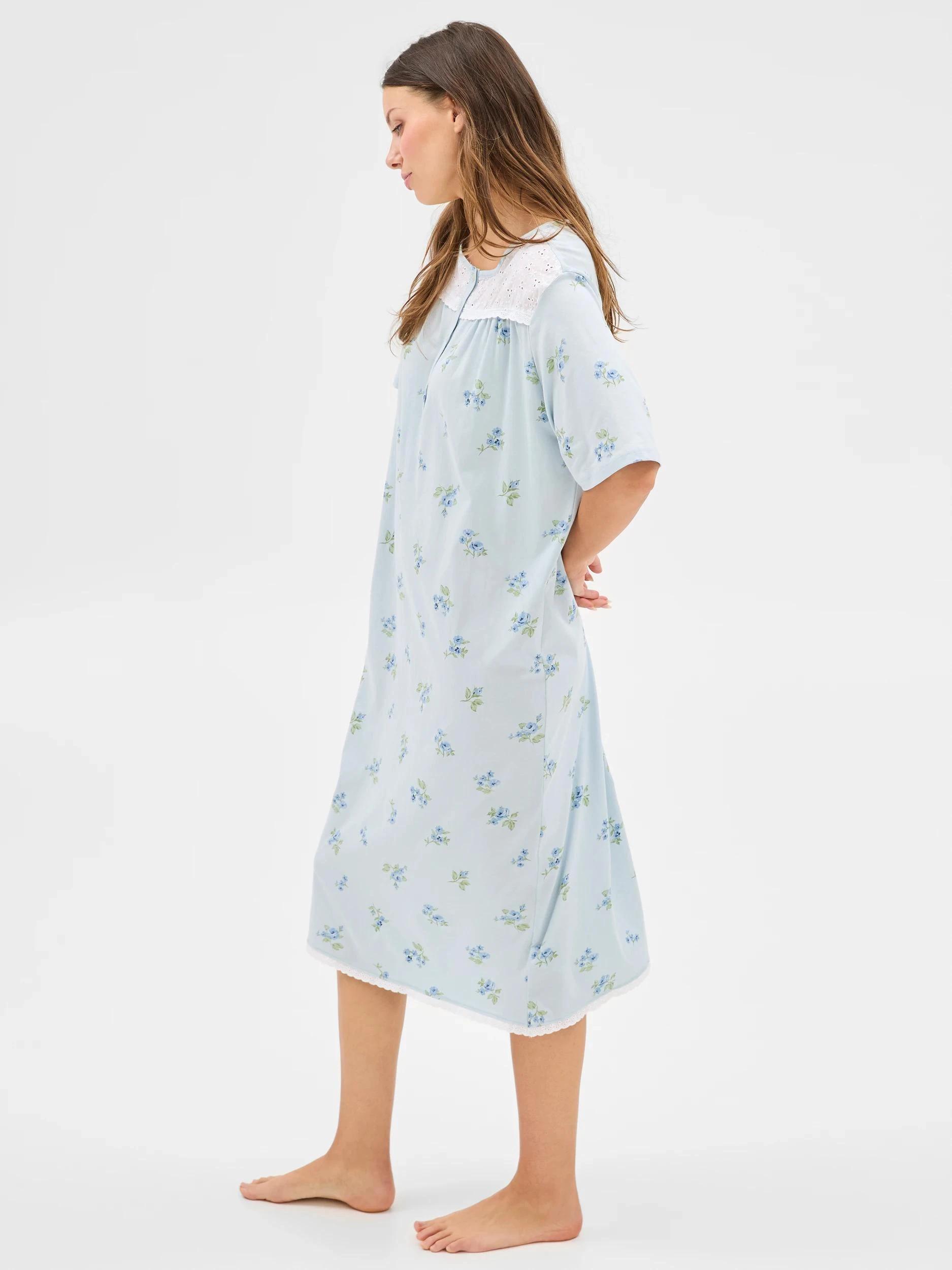 3 Target Woman Australian Cotton Womens Short Sleeve Traditional Sleep Nightie BLUE DITSY FLORAL, 3 of 5