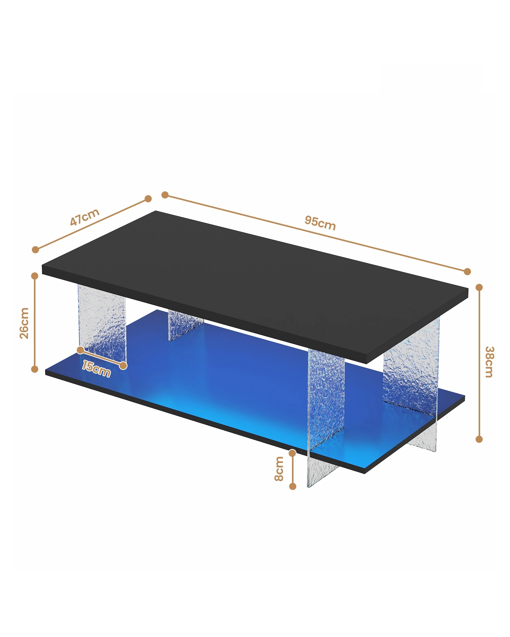 4 Advwin 95cm LED Coffee Table w/ Acrylic Frame & Open Display Shelf - Black, 4 of 8