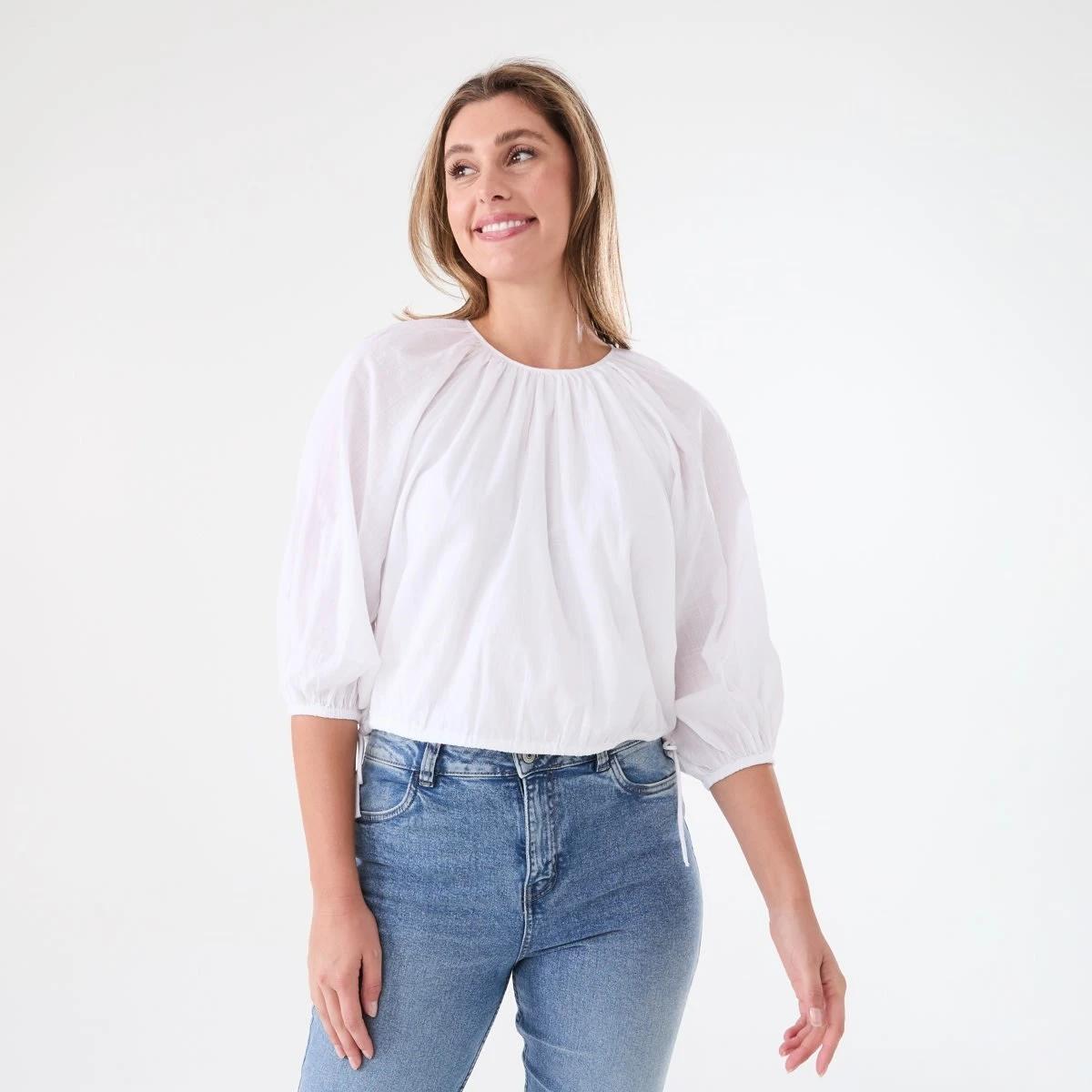 1 Long Sleeve Waist Tie Raglan Top WHITE, 1 of 6