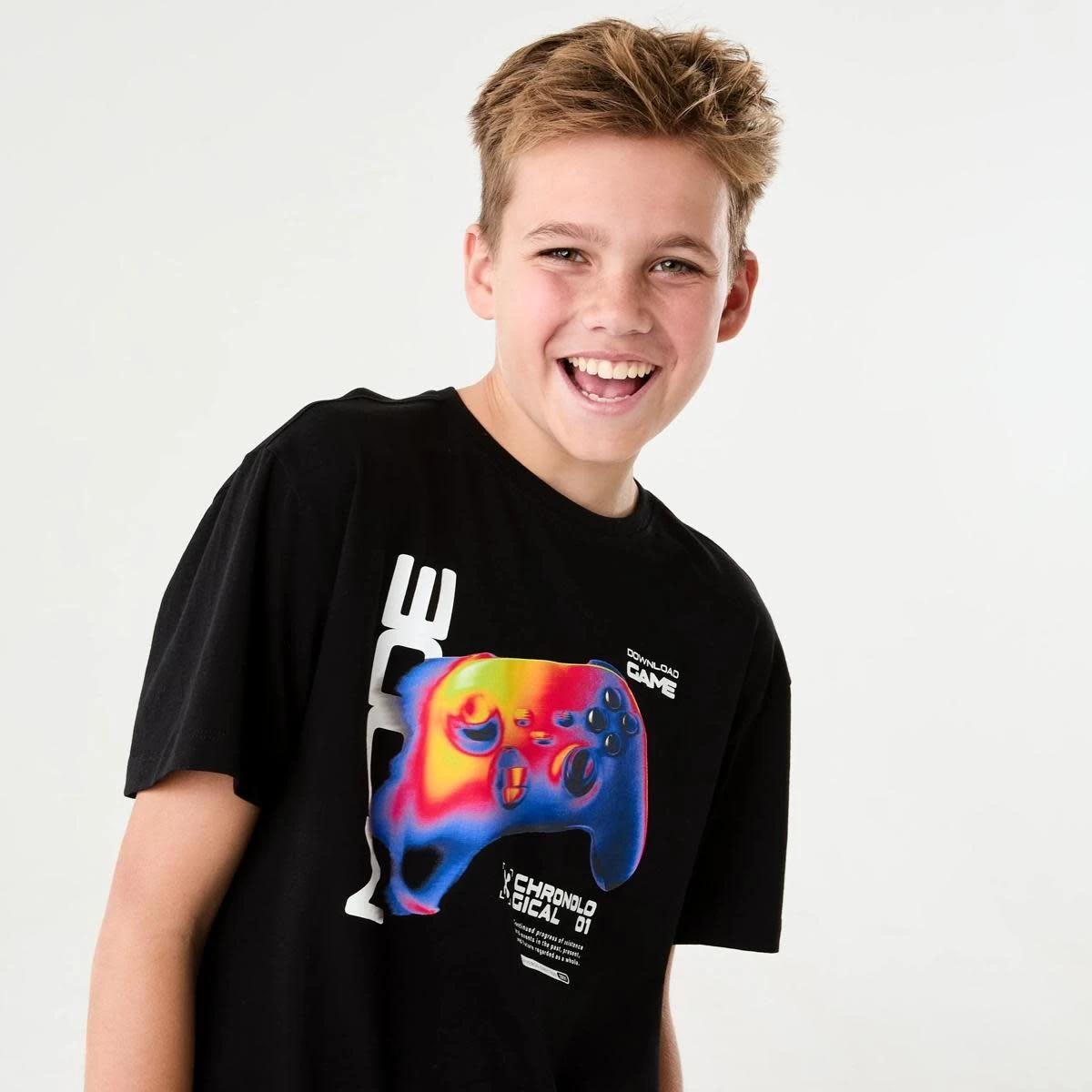 3 Short Sleeve Graphic Print T-shirt GAME MODE BLUR BLACK, 3 of 6