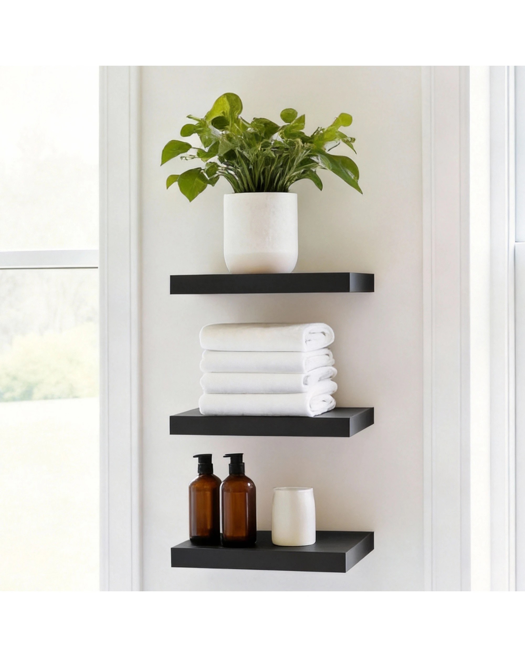 1 Takara Seiso Floating Wall Shelves Display Rack (Set of 3) Small 30cm - Black, 1 of 8