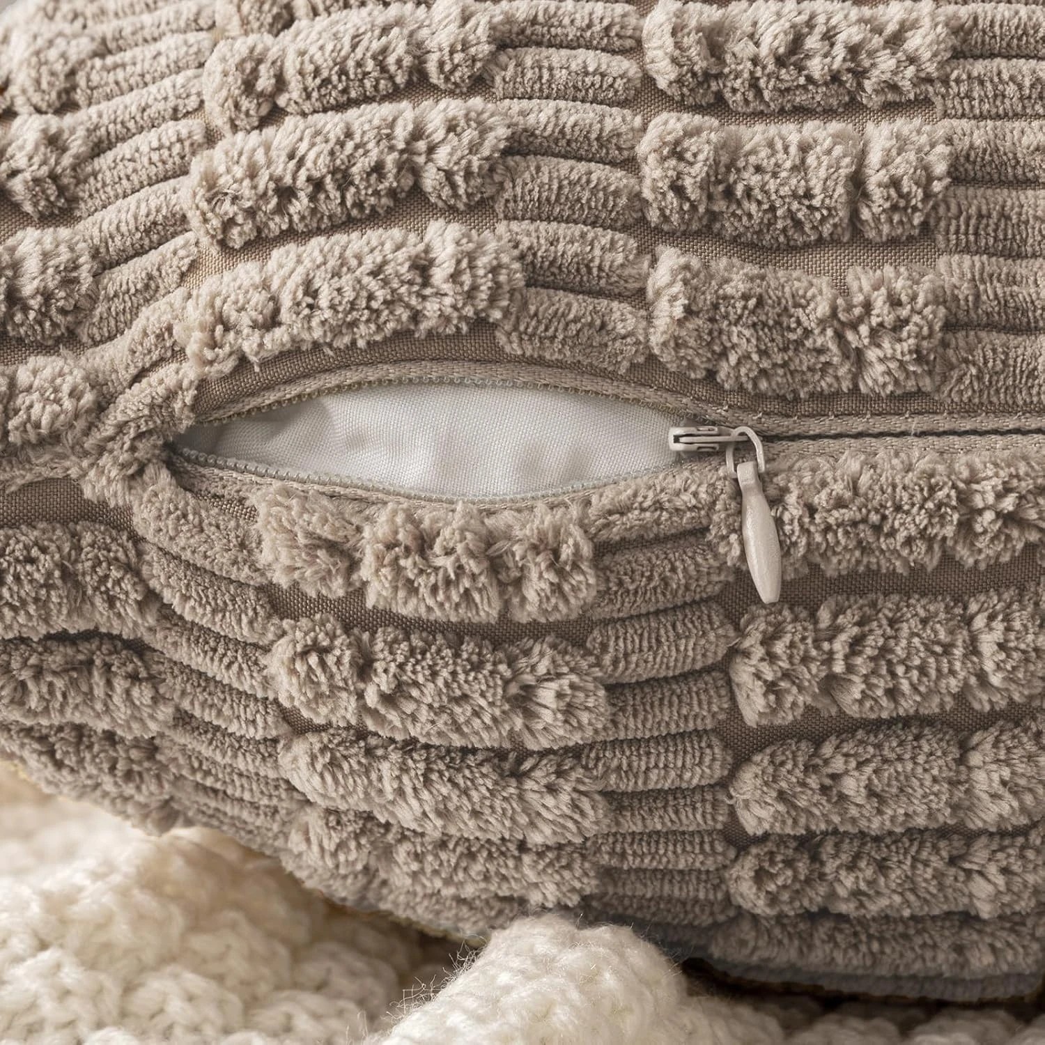 3 Gioia Casa 2-Pack Boho Striped Corduroy Cushion Covers 45x45cm - Taupe, 3 of 3