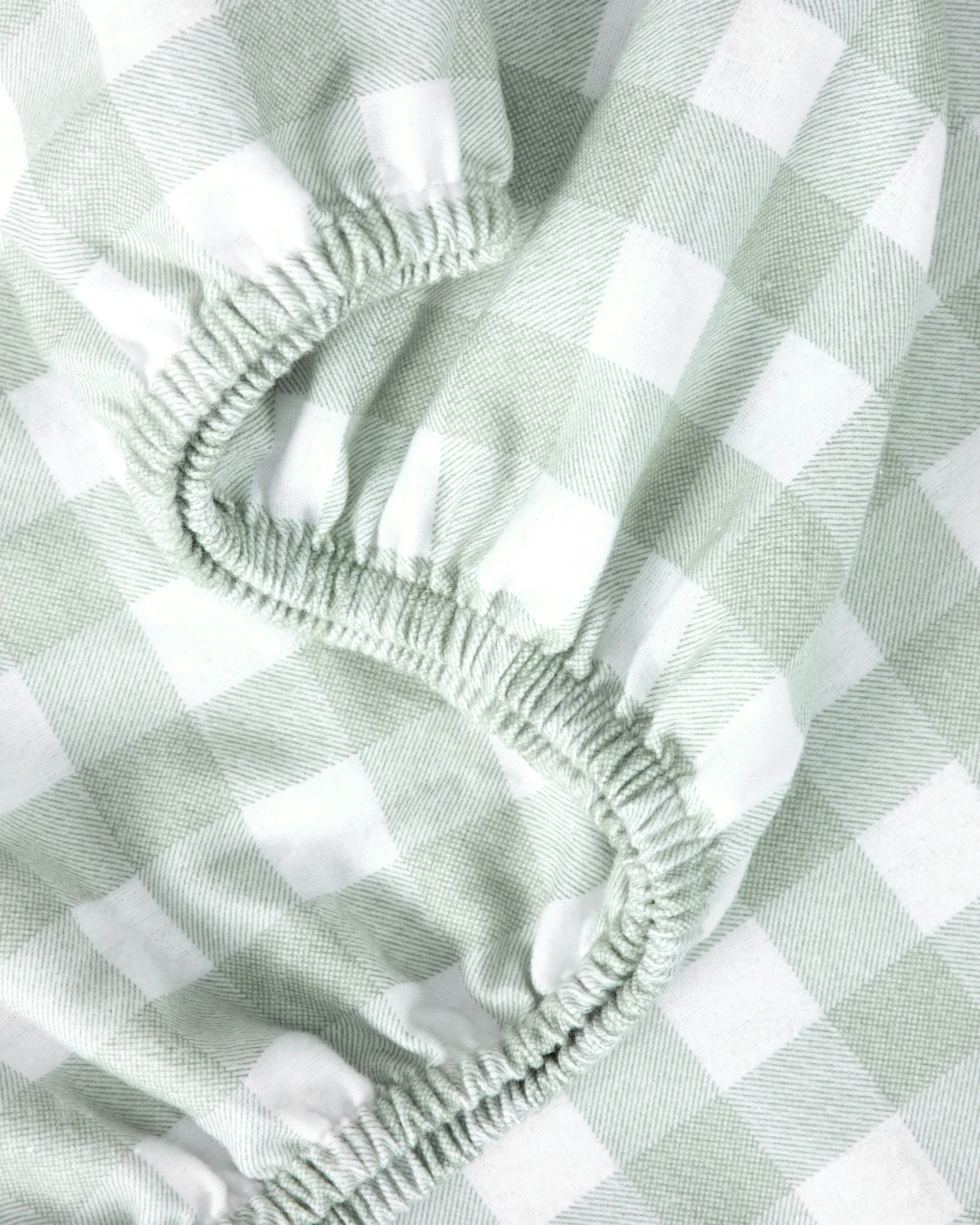 3 Gingham Cotton Flannelette Sheet Set - Double Bed, Sage, 3 of 7