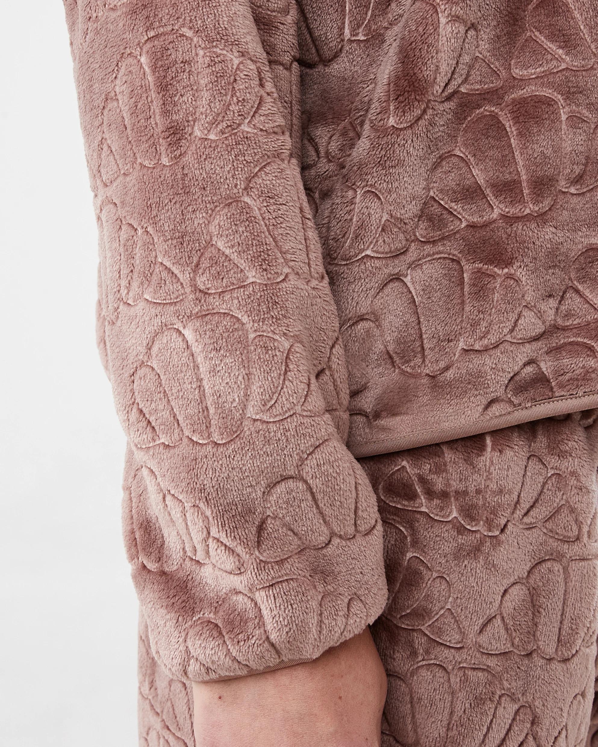 7 Quarter Zip Fleece Long Sleeve Top and Pants Pyjama Set Croissant, 7 of 8