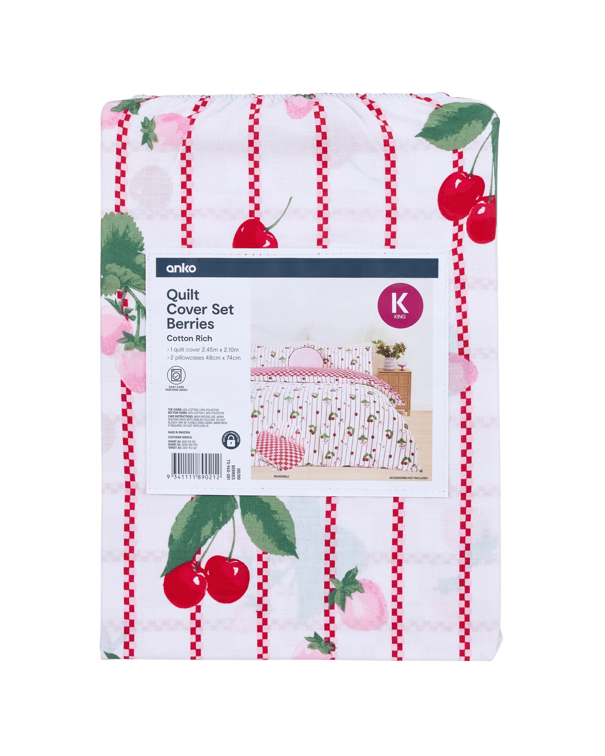 8 Berries Cotton Rich Reversible Quilt Cover Set - King Bed, 8 of 8