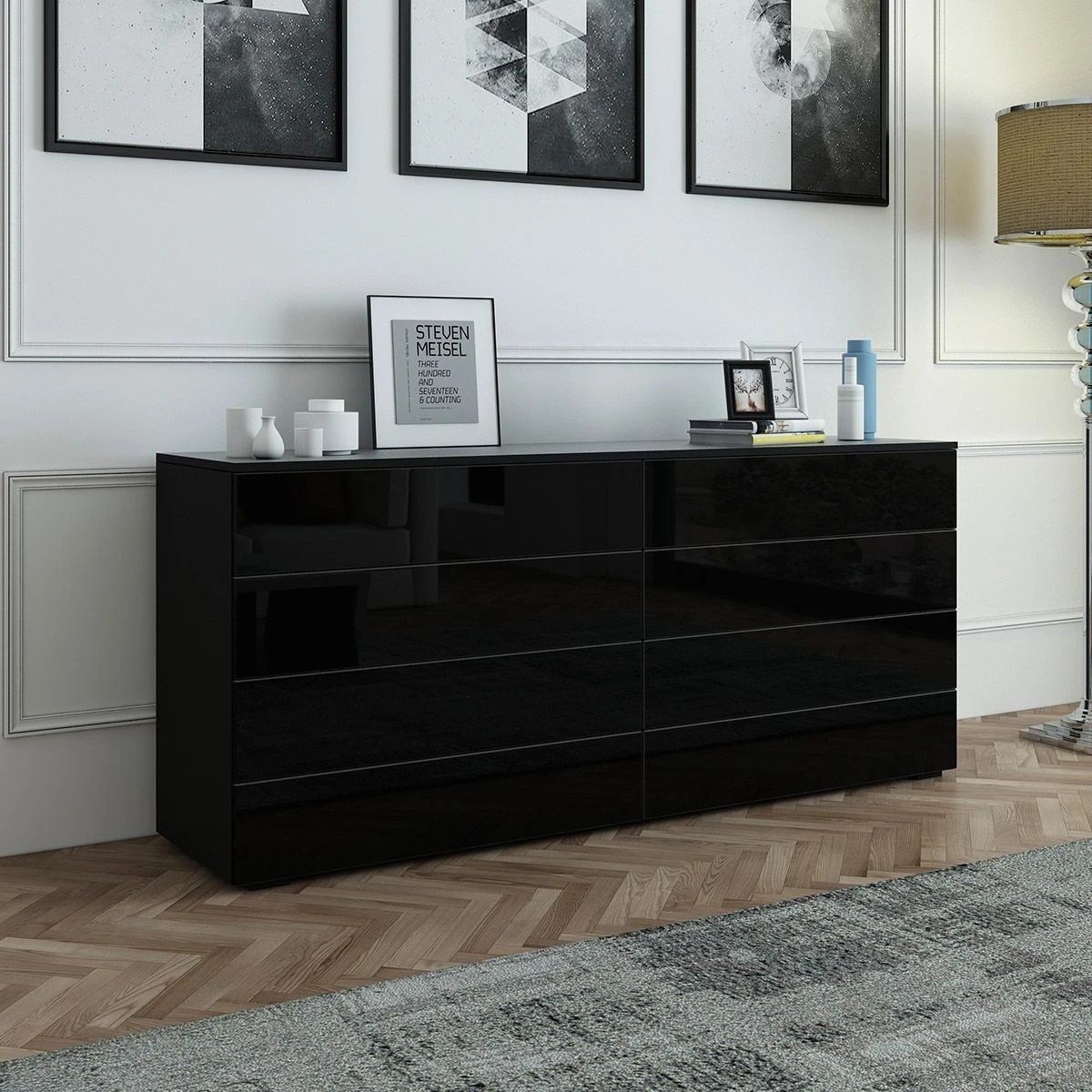 3 Ausway 8 Drawer Cabinet Chest of Drawers Storage High Gloss, 3 of 6
