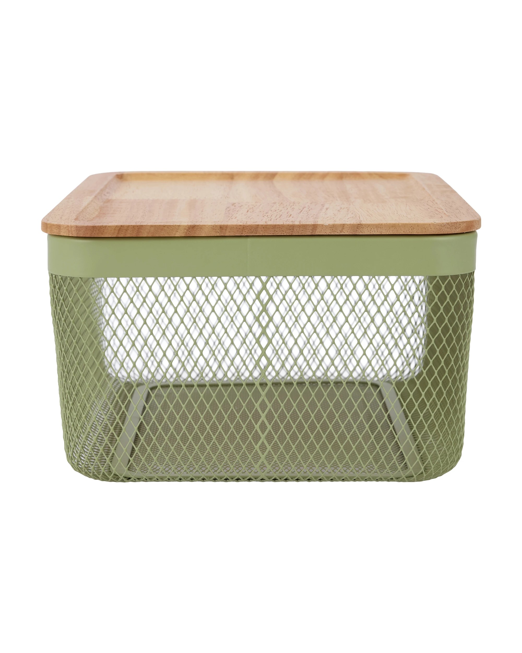 3 Large Basket with Wooden Lid - Green, 3 of 6