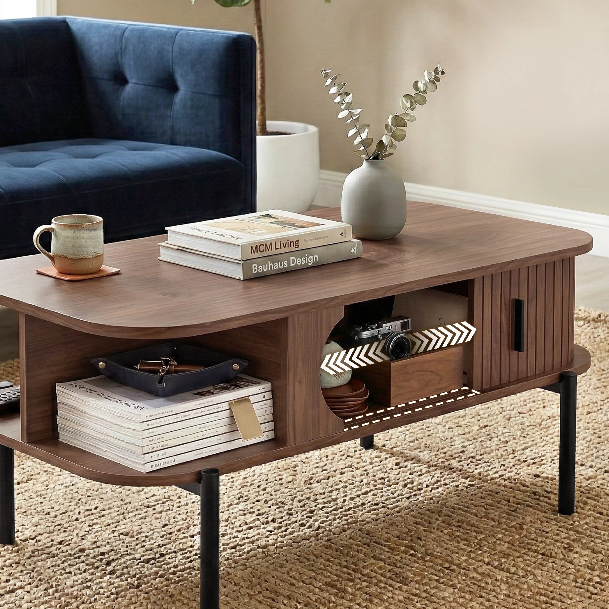 4 Artiss Coffee Table Living Room Center Table Shelf Cabinet - Natural, 4 of 9