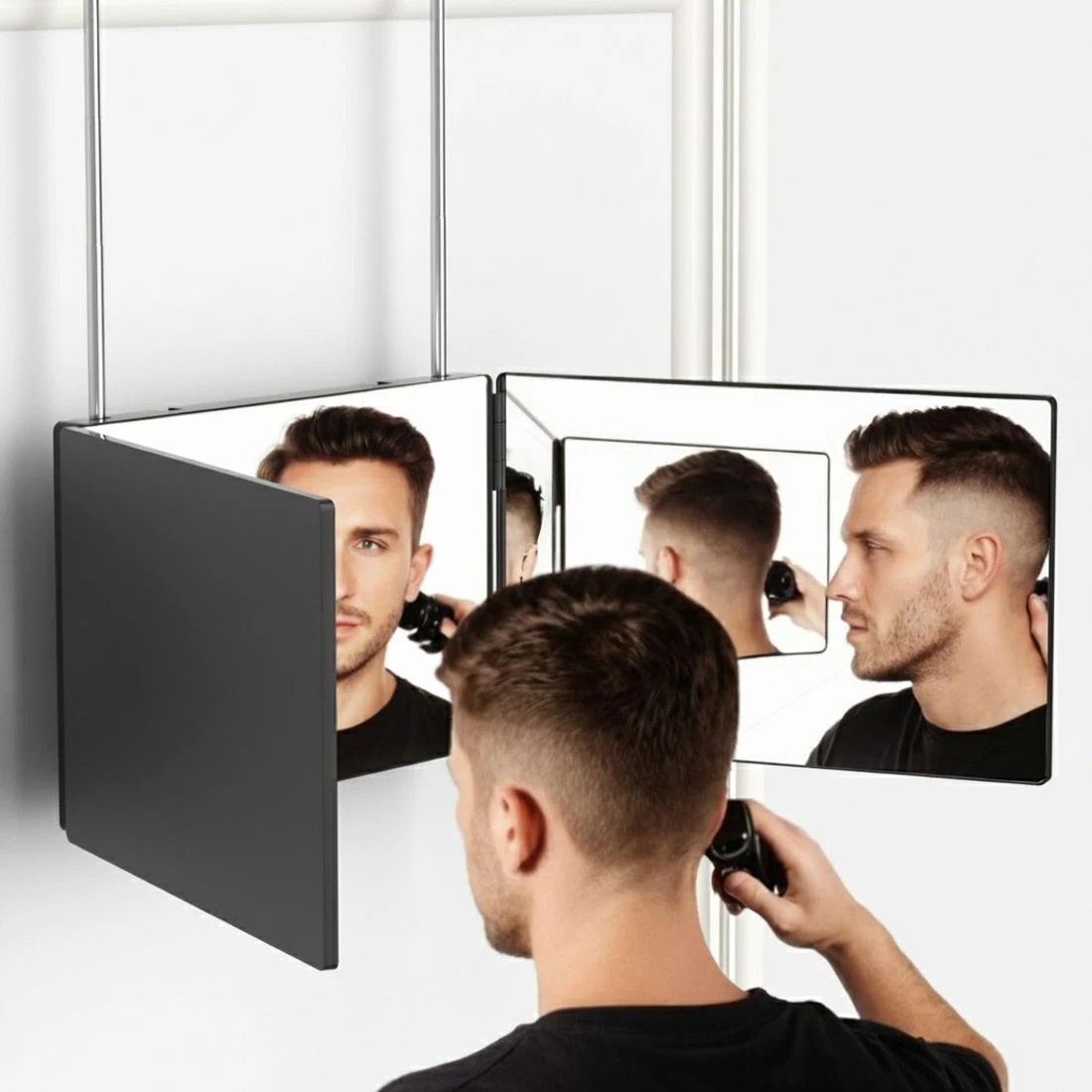 4 Embellir Trifold Mirror Makeup Portable with Height Adjustable 3 Way Telescoping Hook Hair Cutting Styling - Black, 4 of 6