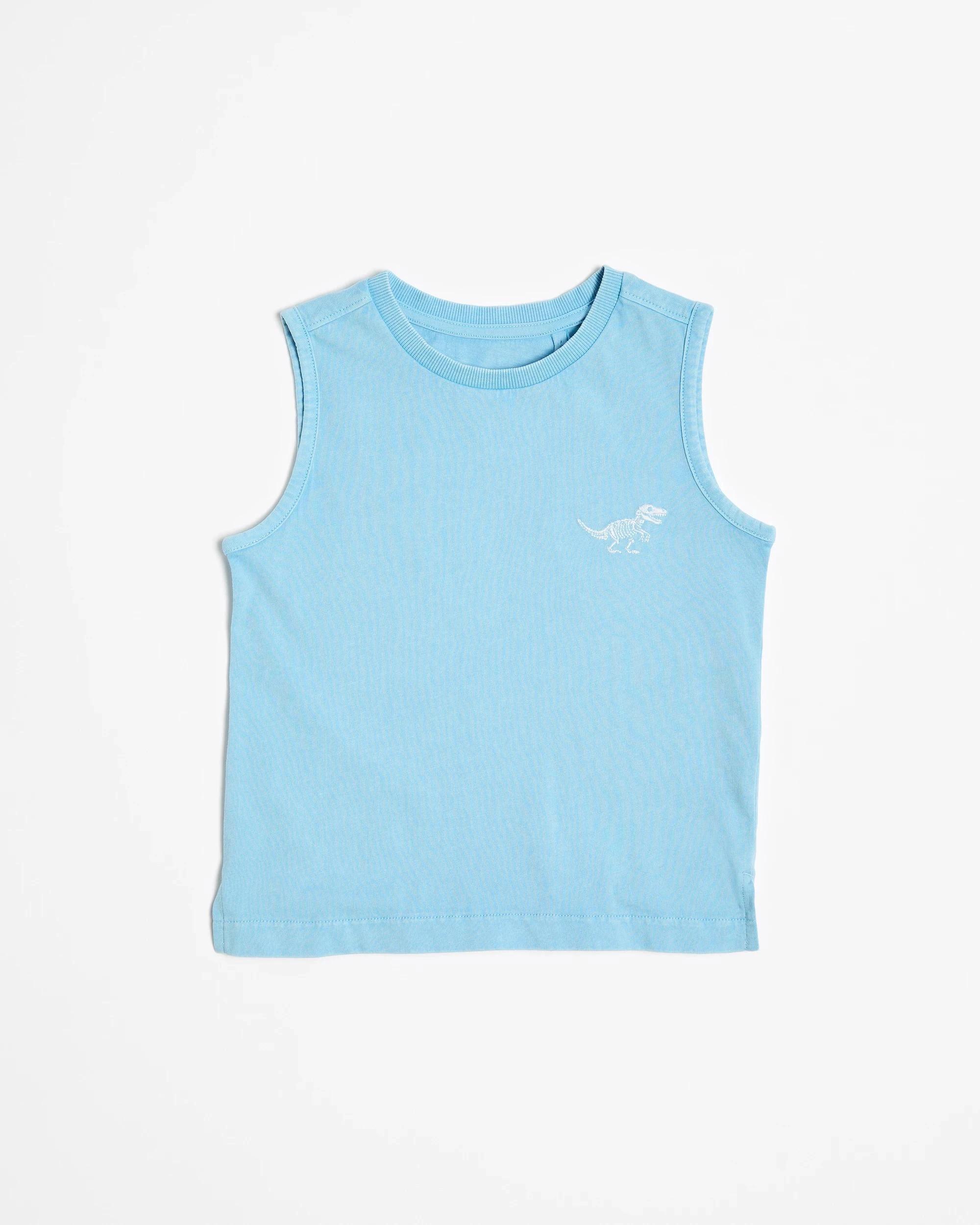 4 Target Australian Cotton Embroidered Washed Tank BLUE DINOSAUR, 4 of 5