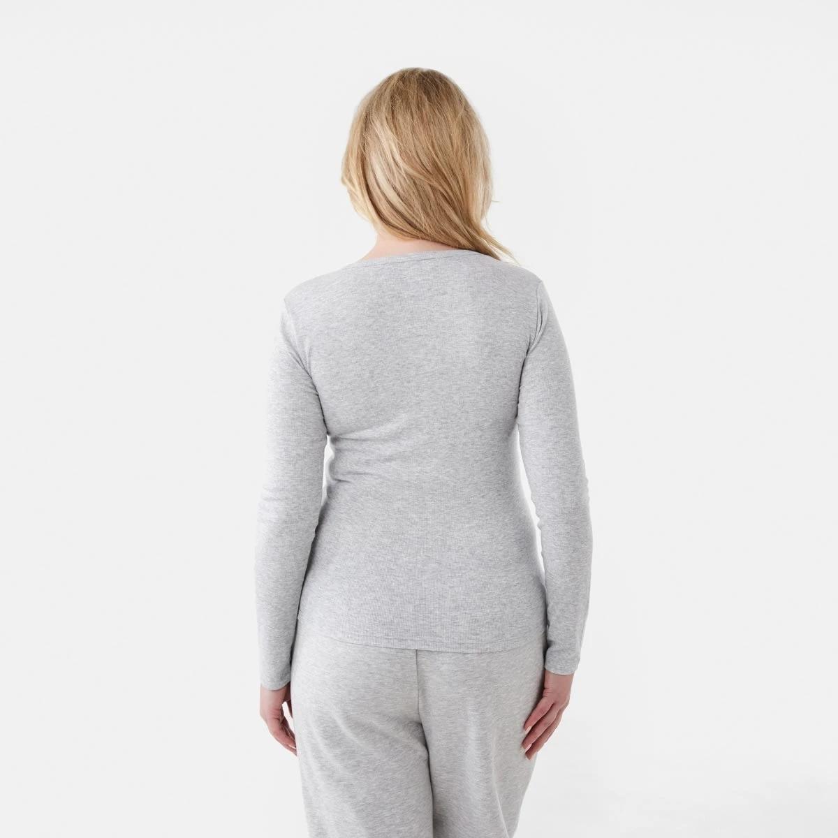 3 Long Sleeve Rib Henley Top Slvr Marle, 3 of 6