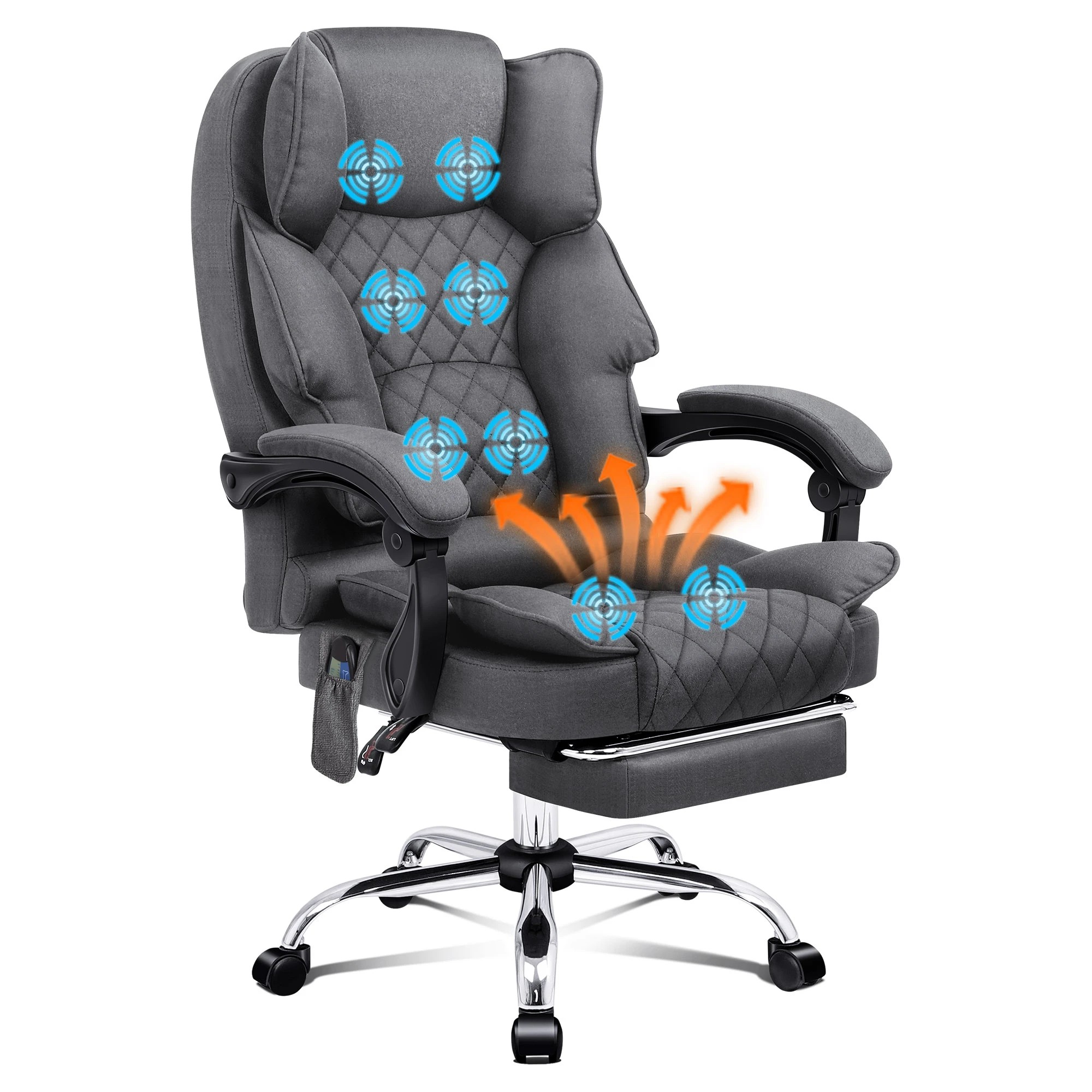 1 Alfordson Massage Office Chair Heated Fabric Seat Executive Racing Computer - Grey, 1 of 10