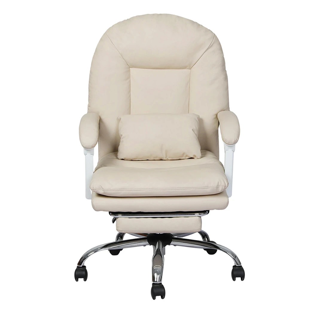 2 Levede Office Chair with Footrest Comfy Desk Chair with Wheels,PU Leather,Beige, 2 of 8