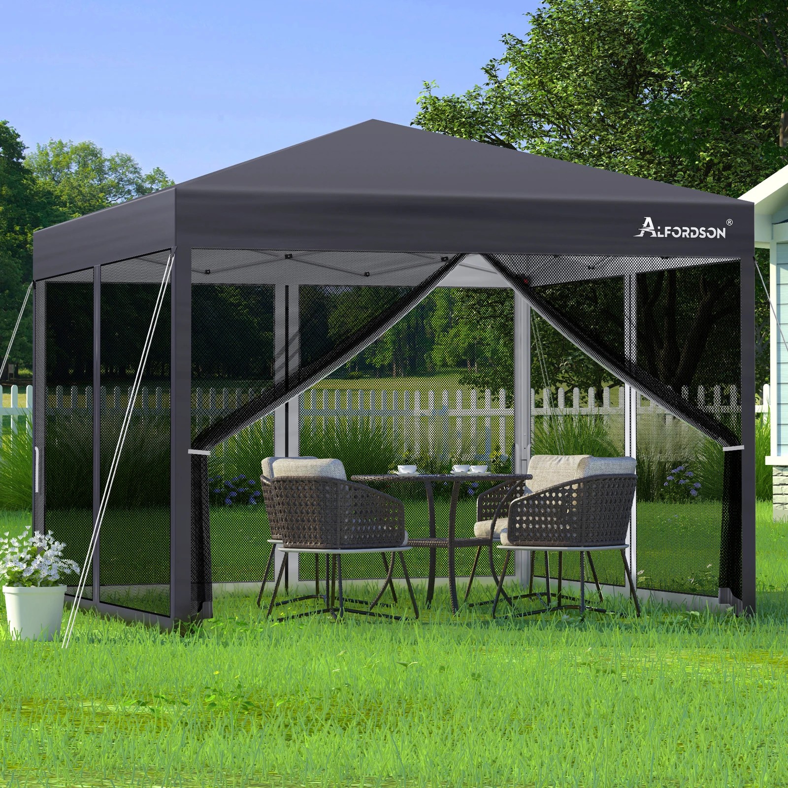 2 Alfordson Pop Up Marquee Outdoor Tent Mesh Wall 3x3m Gazebo - Grey, 2 of 10