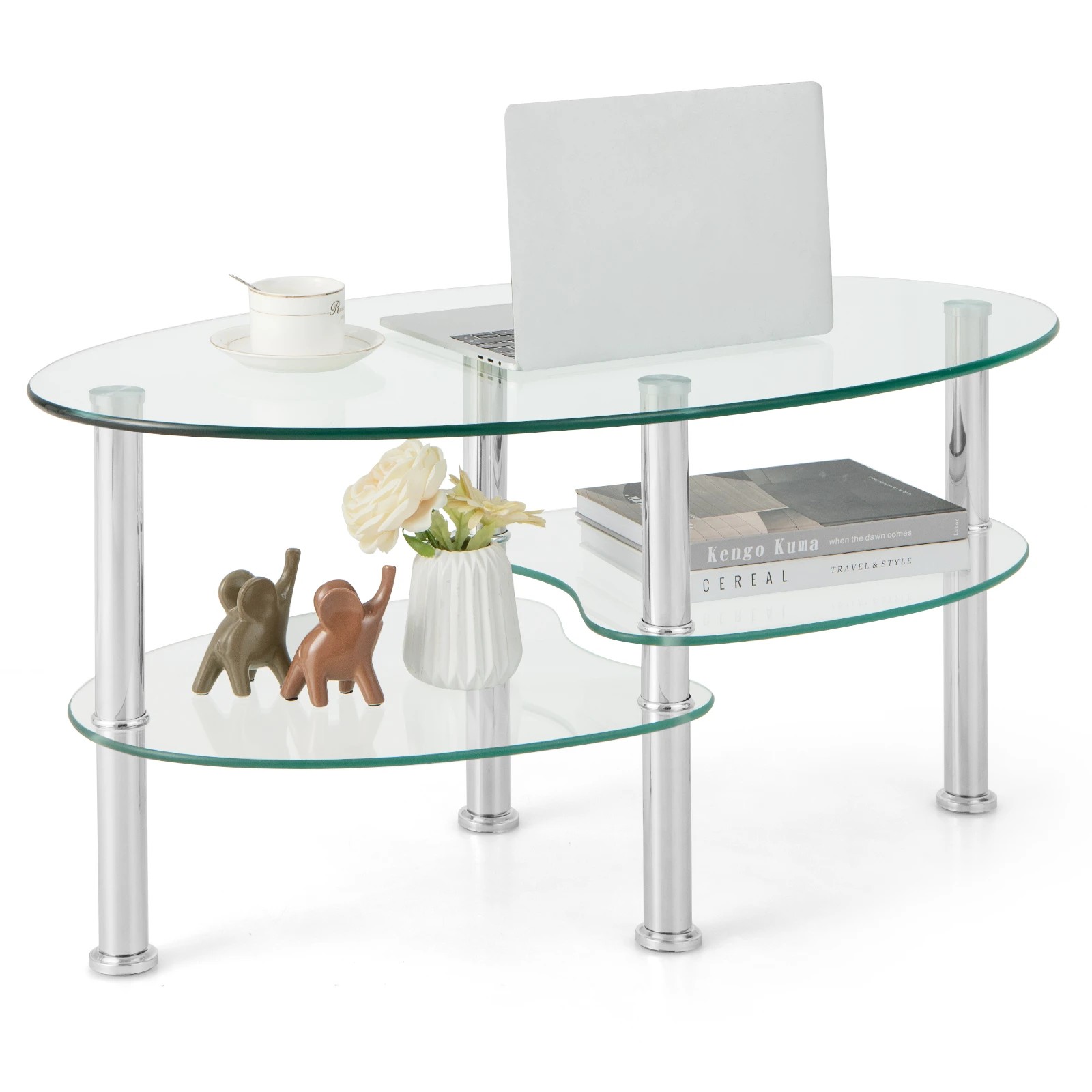 4 Costway 3-Tier Glass Coffee Table w/Display Shelf Living Room - Clear, 4 of 4