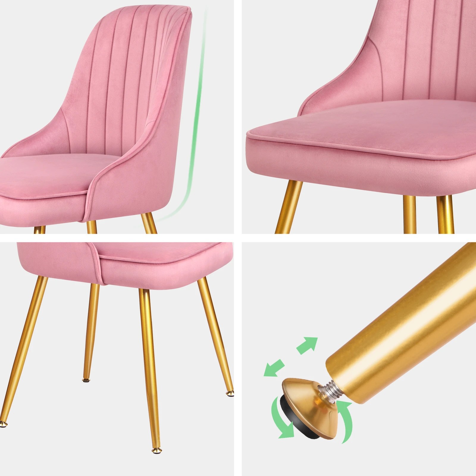 5 Alfordson 4x Dining Chairs Kitchen Accent Lounge Padded Tufted Seat Velvet - Pink, 5 of 8