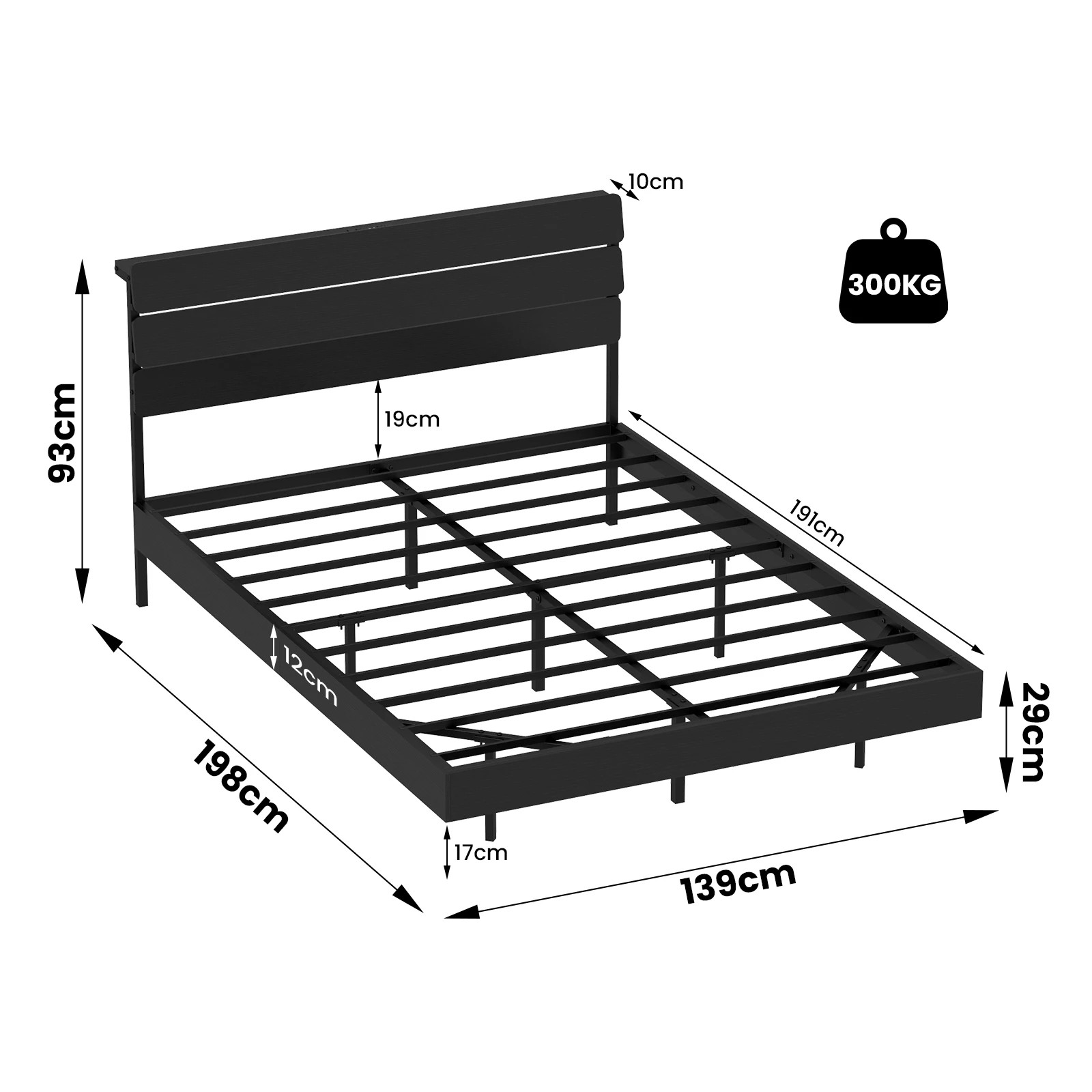 3 Advwin Double Size LED Floating Bed Frame with Tiered Storage Headboard Charging Station - Black, 3 of 8