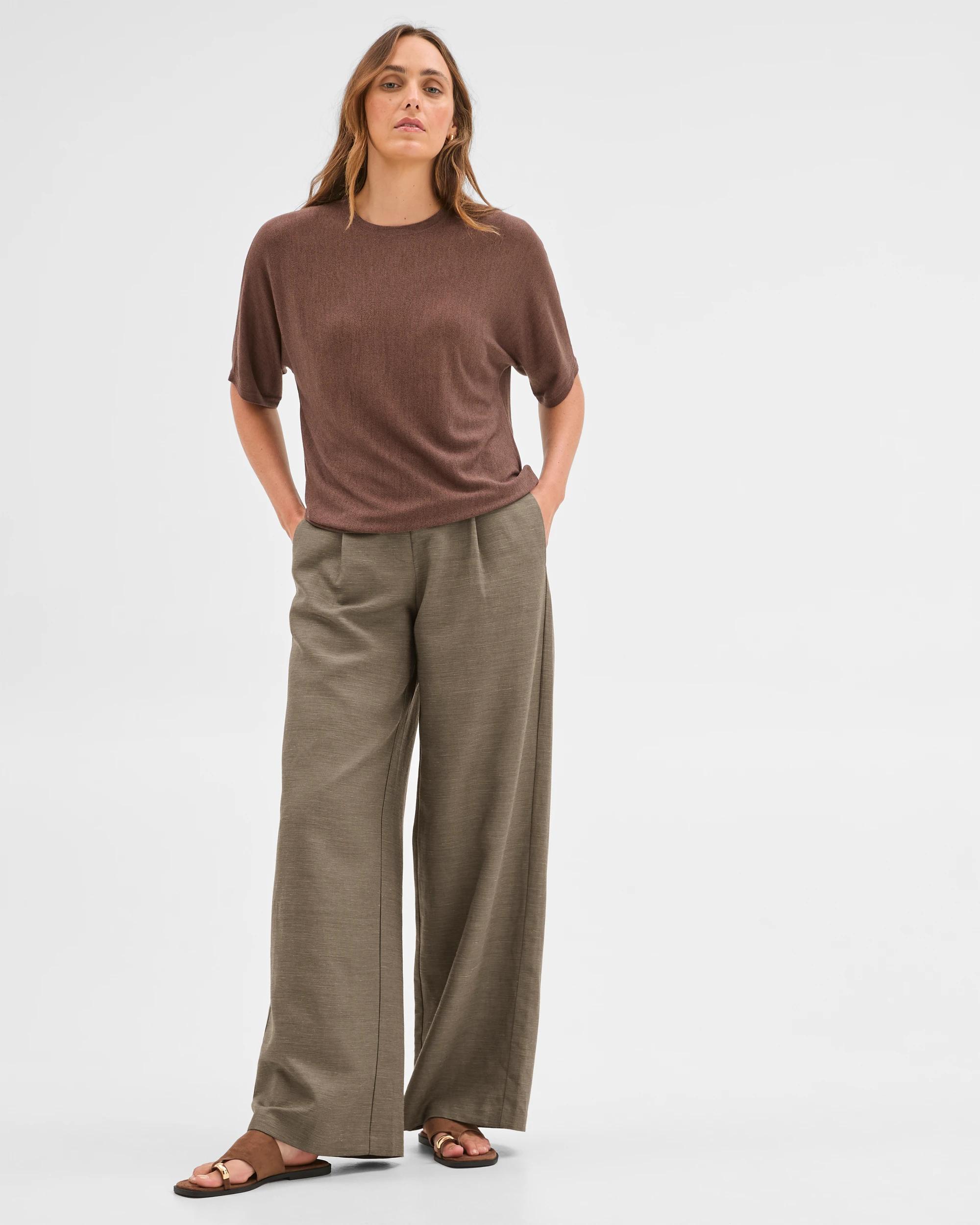 2 Preview Tencel/Merino Blend Lightweight Knit T-Shirt GANACHE, 2 of 6