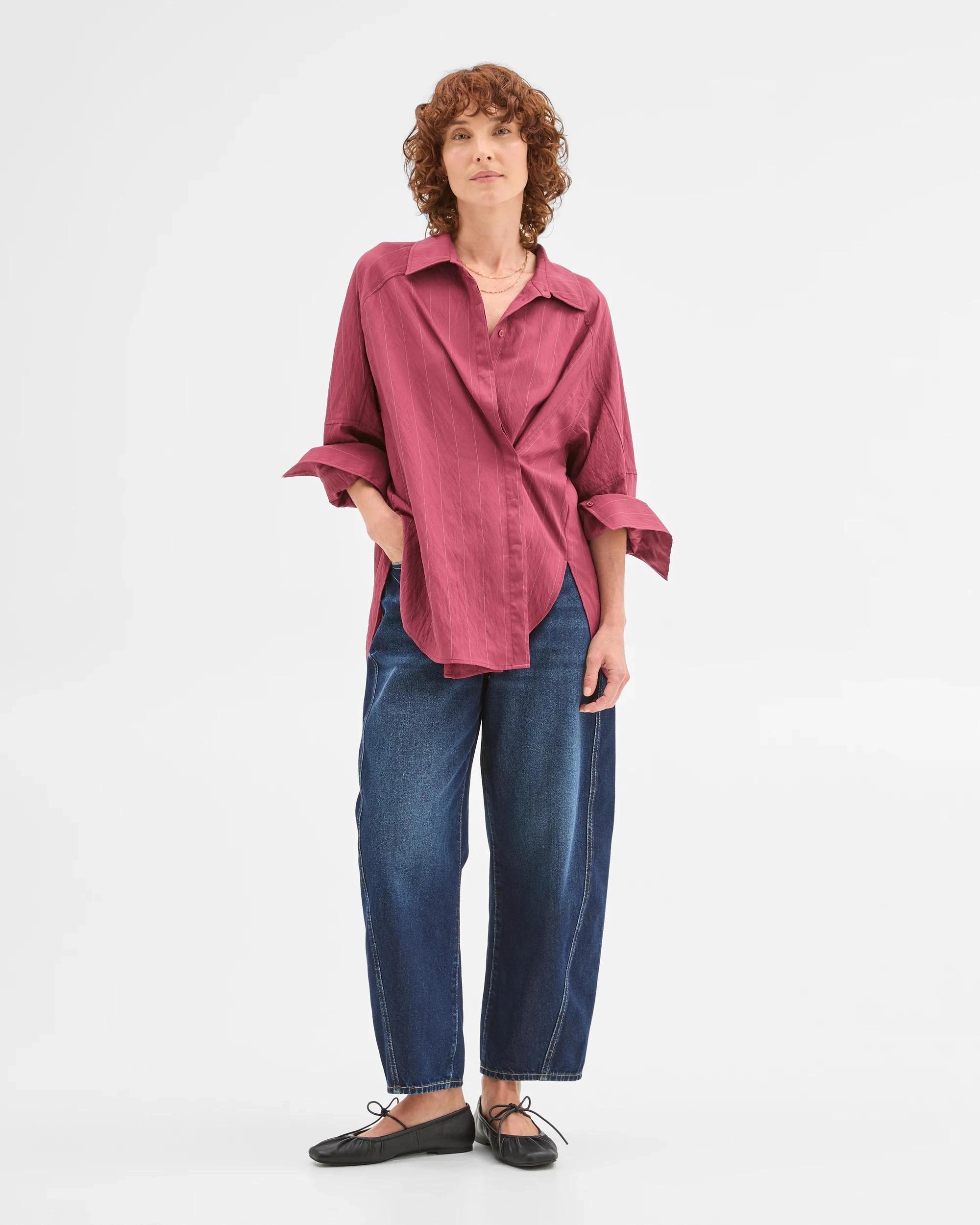 2 Target Woman Relaxed 2-Way Shirt MULBERRY STRIPE, 2 of 6