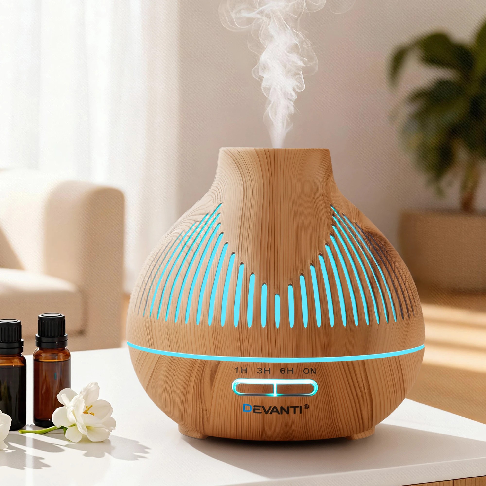 9 Devanti Ultrasonic Aroma Diffuser Aromatherapy 400ml LED Lights Iron Humidifier  Light wood grain - Natural, 9 of 9