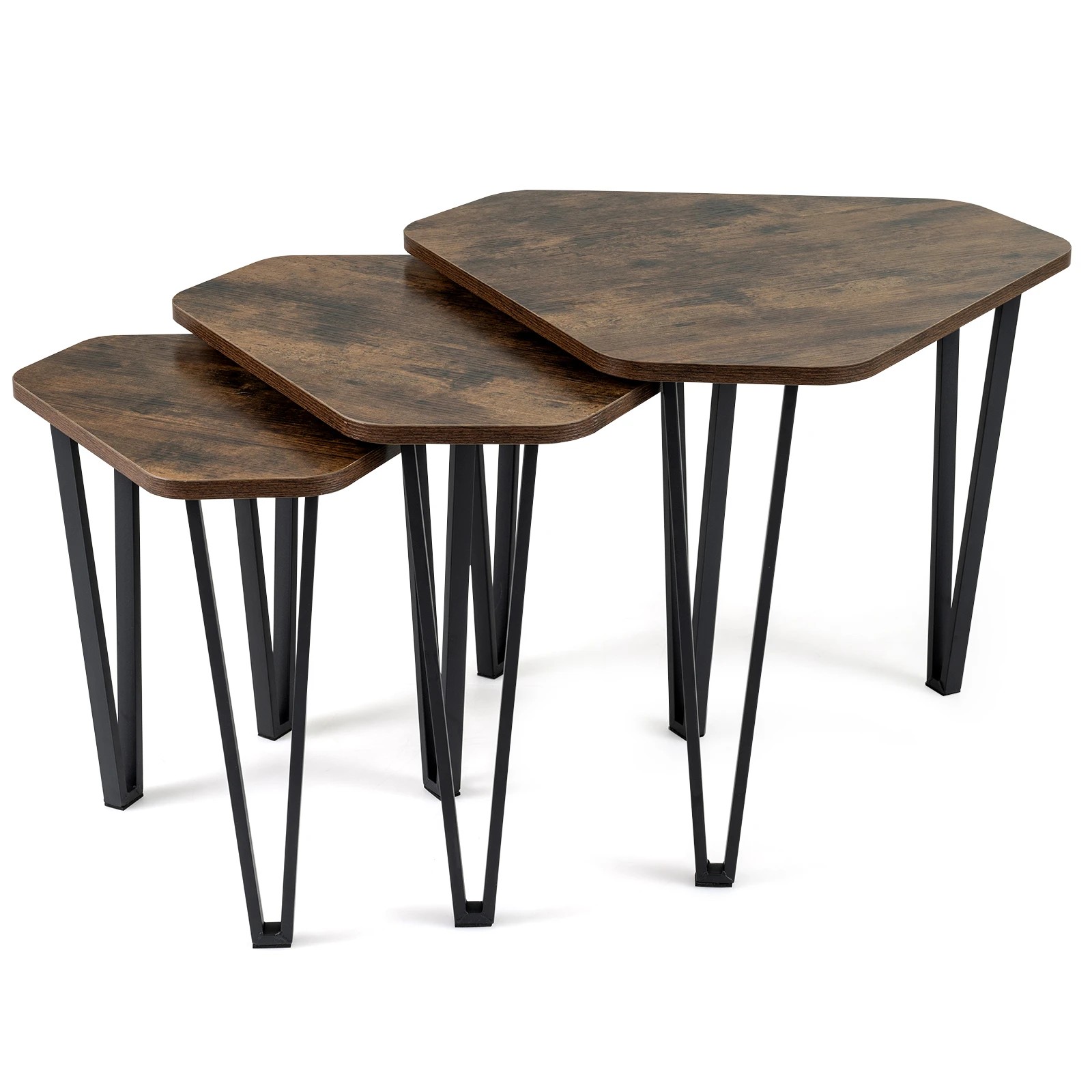 1 Costway Industrial Nesting Coffee Table Set of 3 Stacking Sofa Side Table Set, 1 of 6