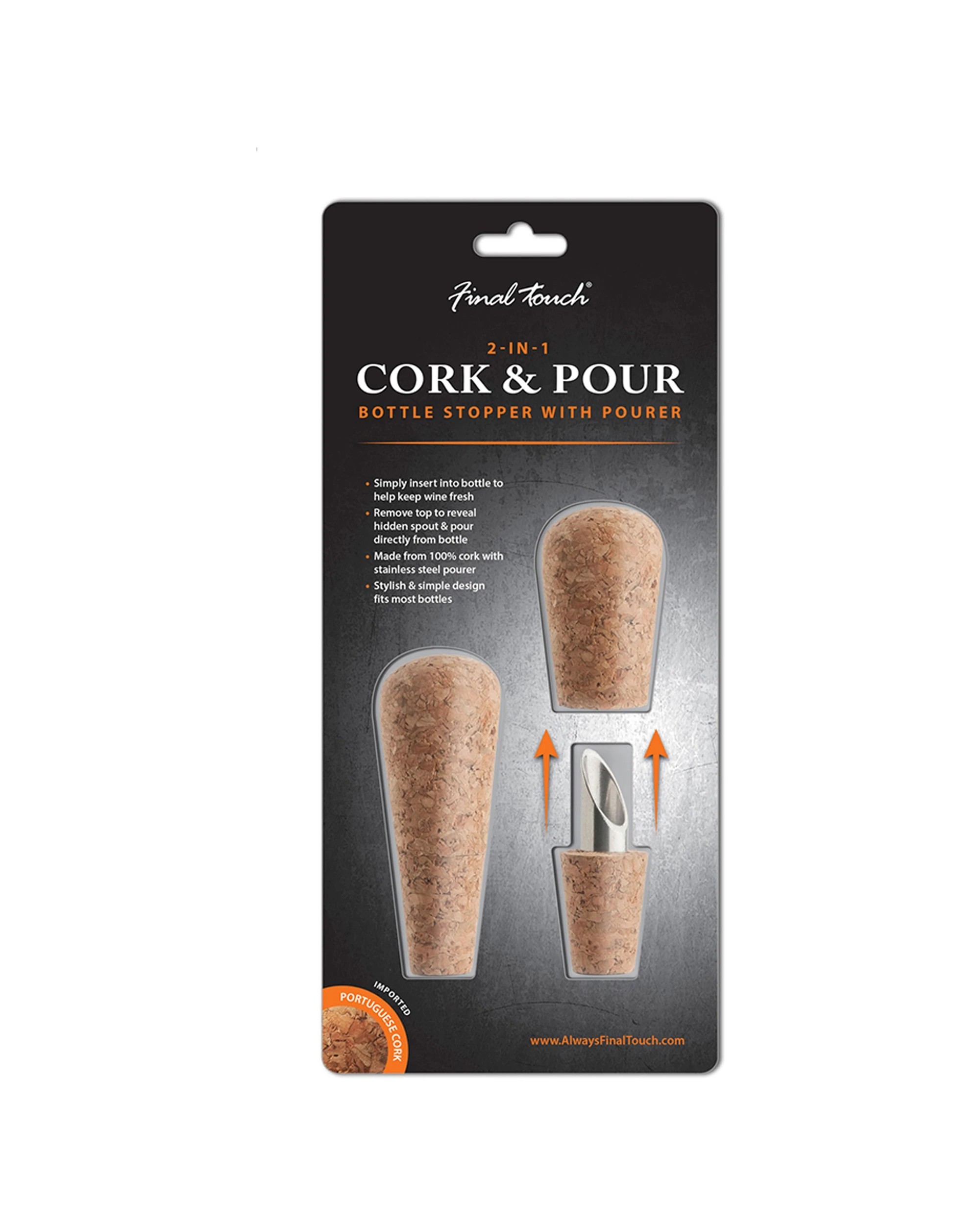 2 Final Touch 2pc Cork Bottle Stopper and Pourer Spout Spirits Barware - Multi, 2 of 2