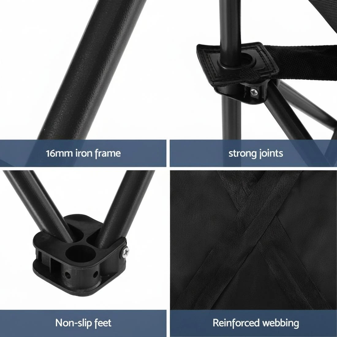 5 Weisshorn Folding Camping Moon Chair Portable Seat Weight Capacity 120KG - Black, 5 of 7