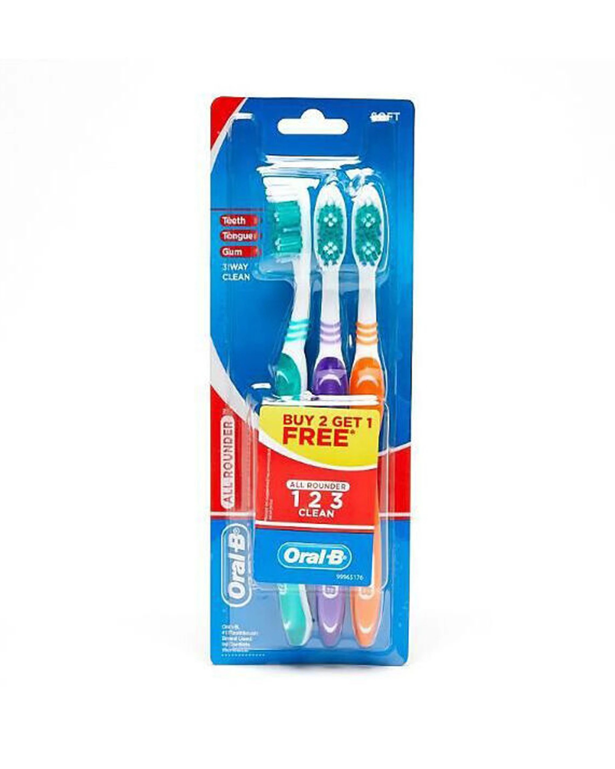 2 Oral B 12x 3pc All Rounder Standard Toothbrush Soft Dental Care Pack - Multi, 2 of 2