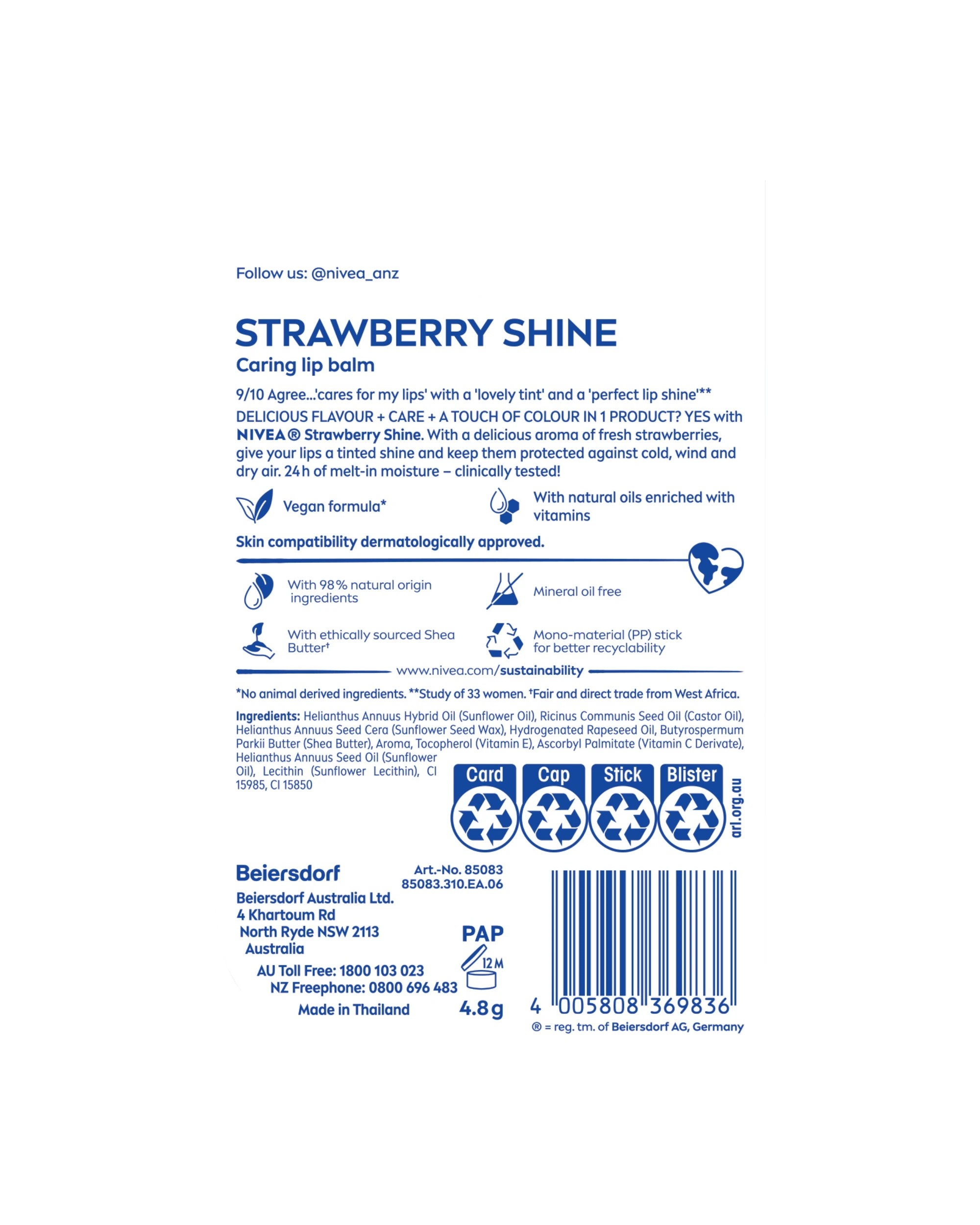 2 Nivea 24H Melt-in Moisture Caring Lip Balm 4.8g - Strawberry, 2 of 9