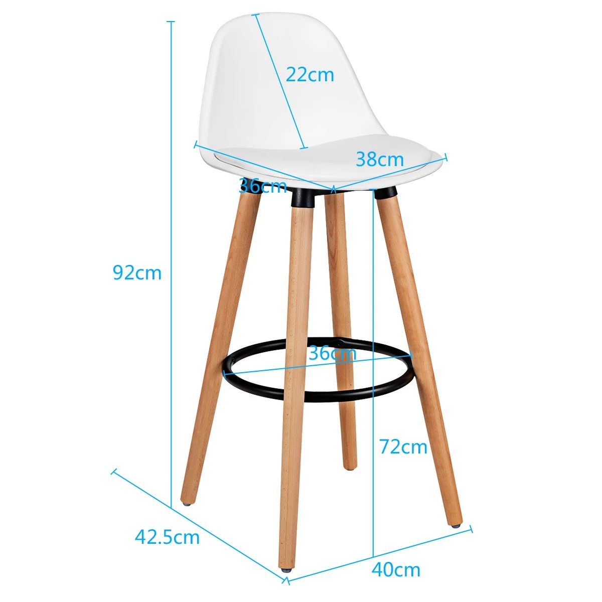 5 Costway Upholstered Bar Stool Wood Metal Dining Chair w/Footrest Kitchen Counter Cafe Pub - White, 5 of 5