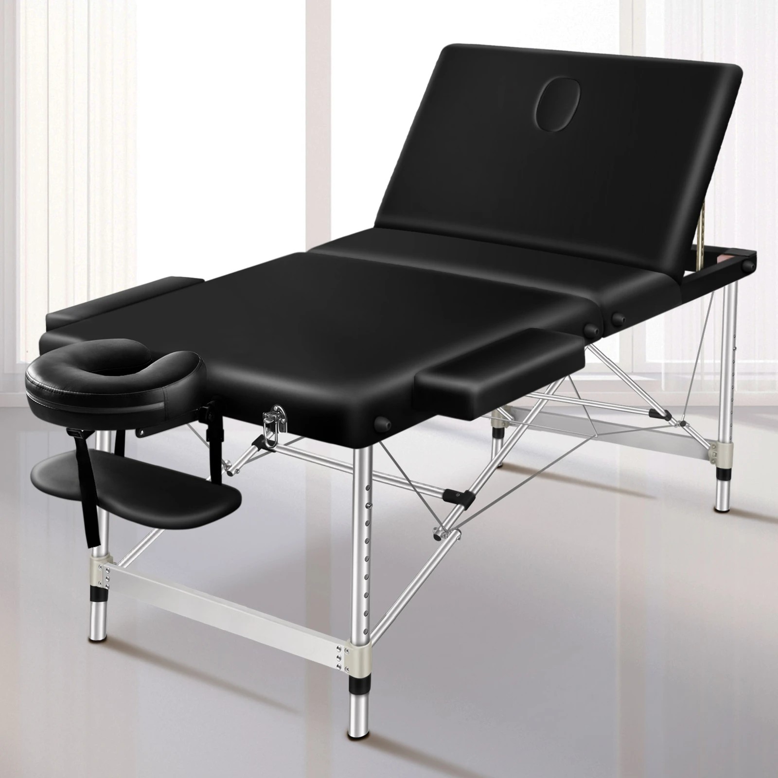3 Alfordson Massage Table 3 Fold 75cm Foldable Portable Aluminium Lift Up Bed Desk - Black, 3 of 4