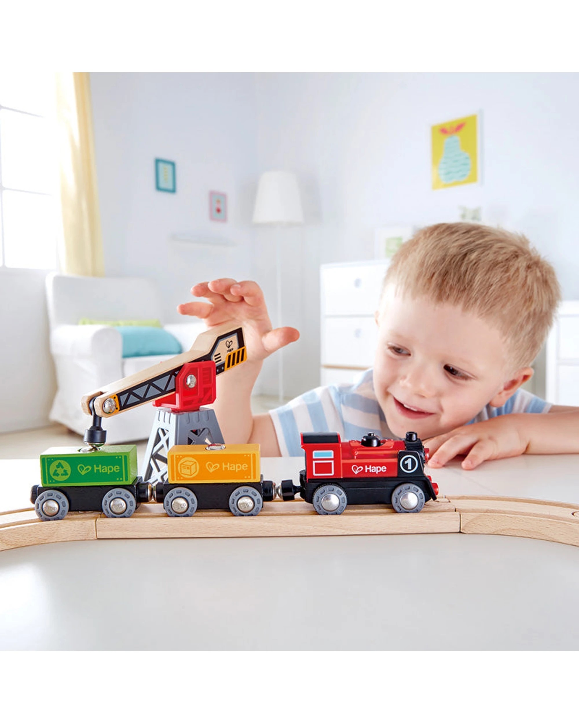 Hape Cargo Delivery Loop Train Set With Magnetic Crane Kids Play Toy ...