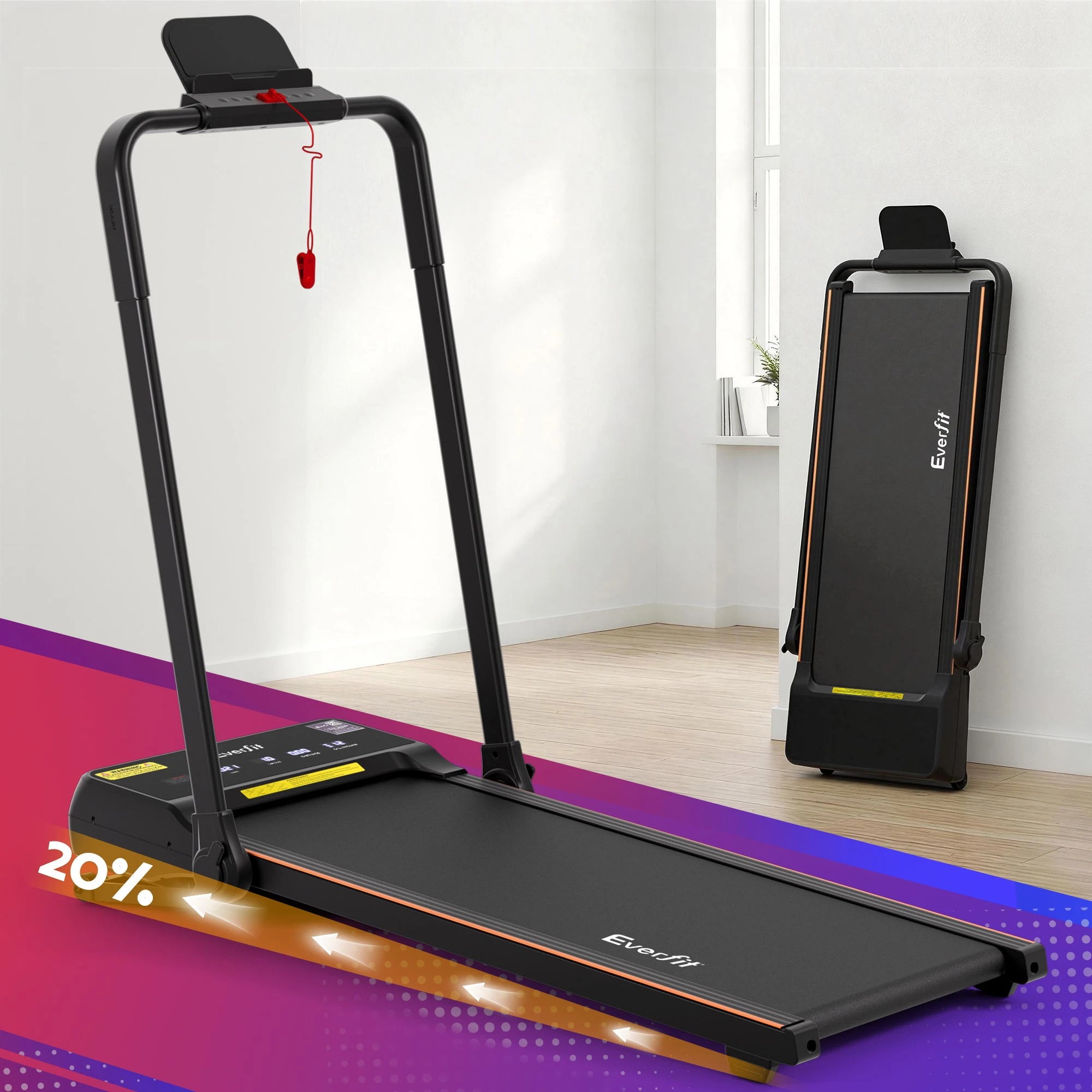 3 Everfit 3 in 1 Walking Pad Treadmill 20% Auto Incline Under Desk Foldable With 40cm Belt - Multi, 3 of 9
