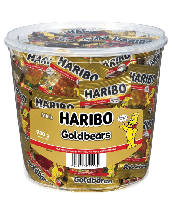 100 Piece Haribo Goldbears Mini Bags Bucket 980g