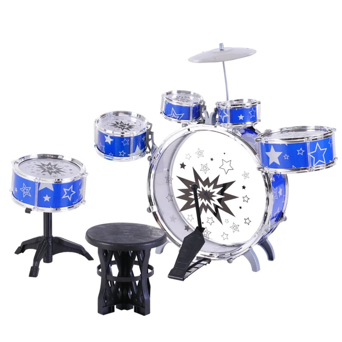 4 Keezi Kids Drum Kit Set Pretend Play Junior Drums Musical Toys Childrens 11pcs - Blue, 4 of 8