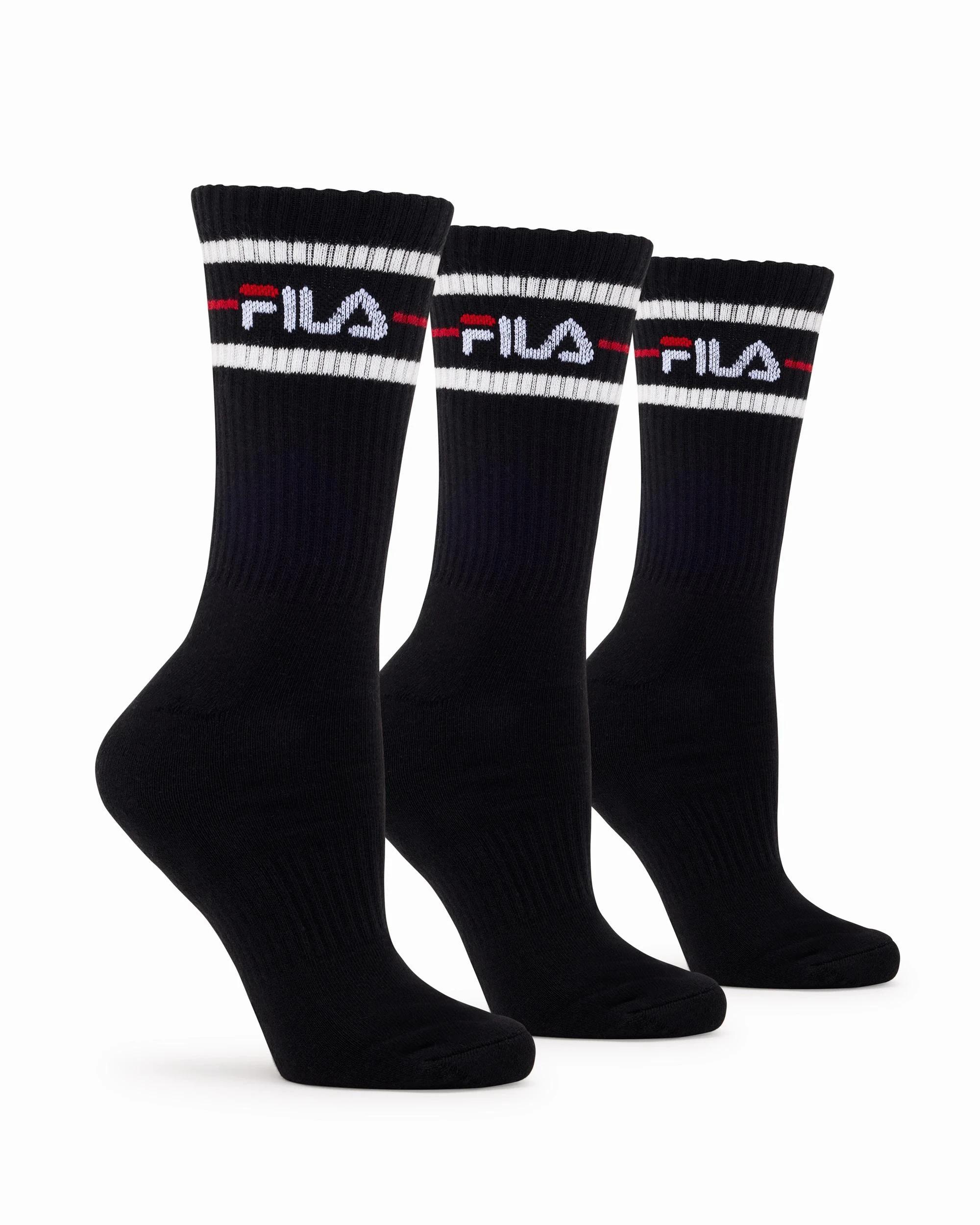 4 Fila Sports Crew 3 Pack Socks BLACK, 4 of 4