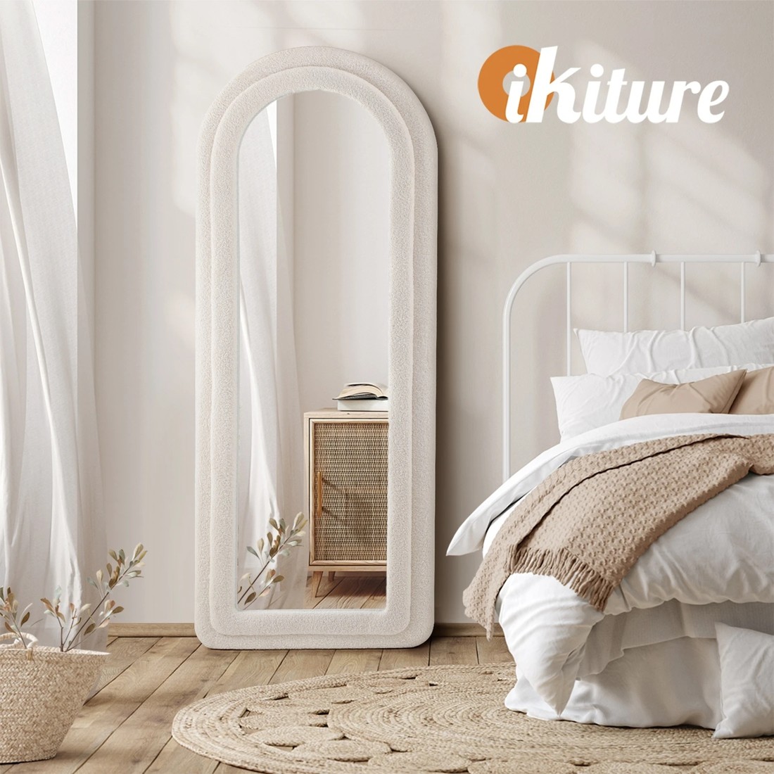 6 Oikiture 1.6m Full Length Mirror Boucle Frame Floor Mirrors Dressing Bedroom
 - White, 6 of 9