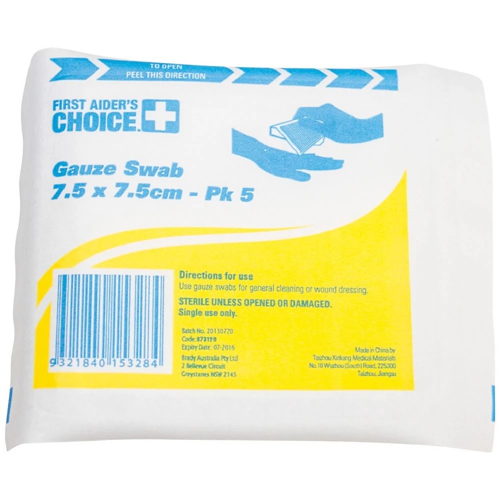 1 First Aiders Choice Sterile Gauze Swabs 7.5 cm 5 Pack, 1 of 1