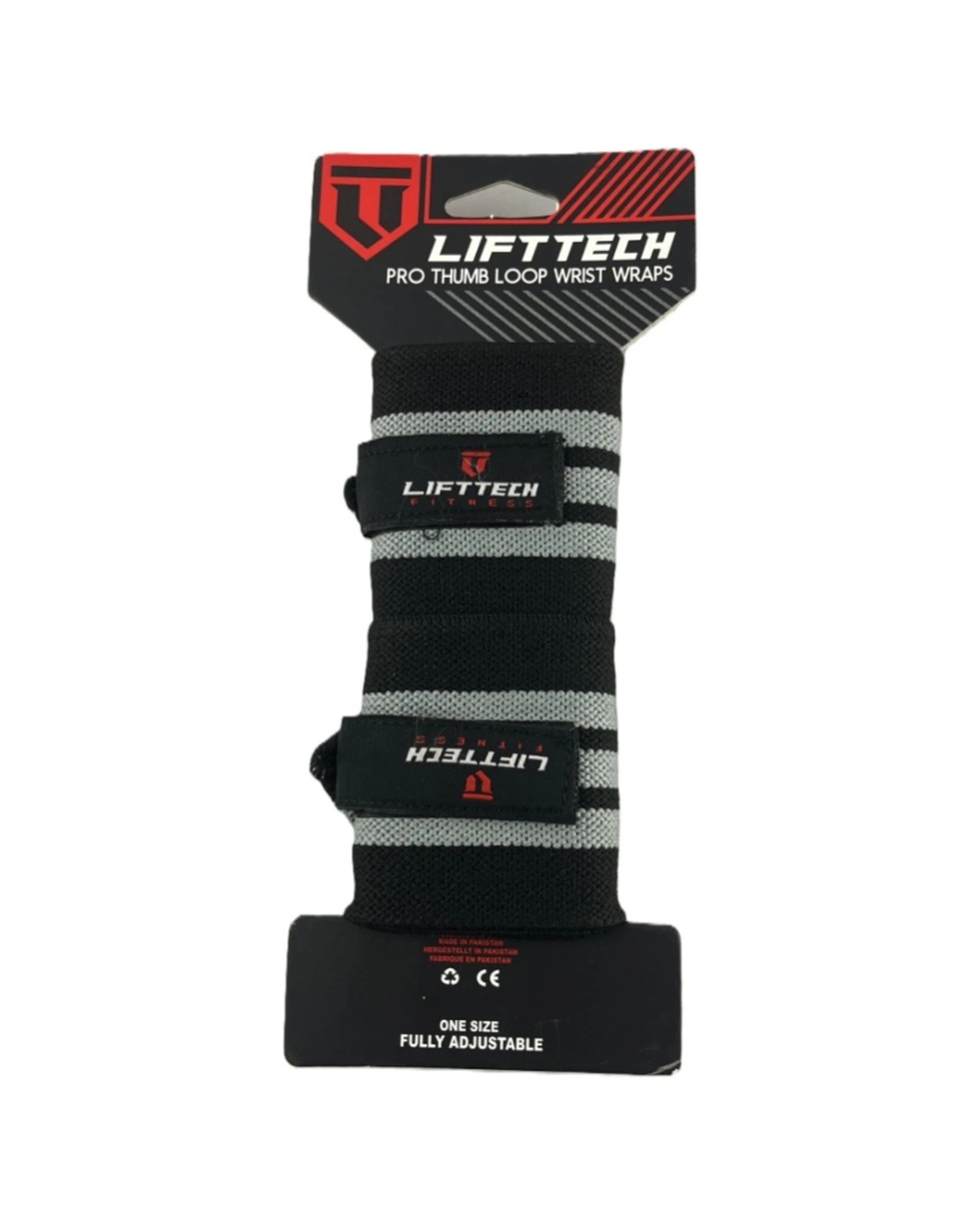 1 Lift-Tech Fitness 2pc Pro Thumb Loop Wrist Support Adjustable Wrap 20 Inch Stripes - Black, 1 of 3