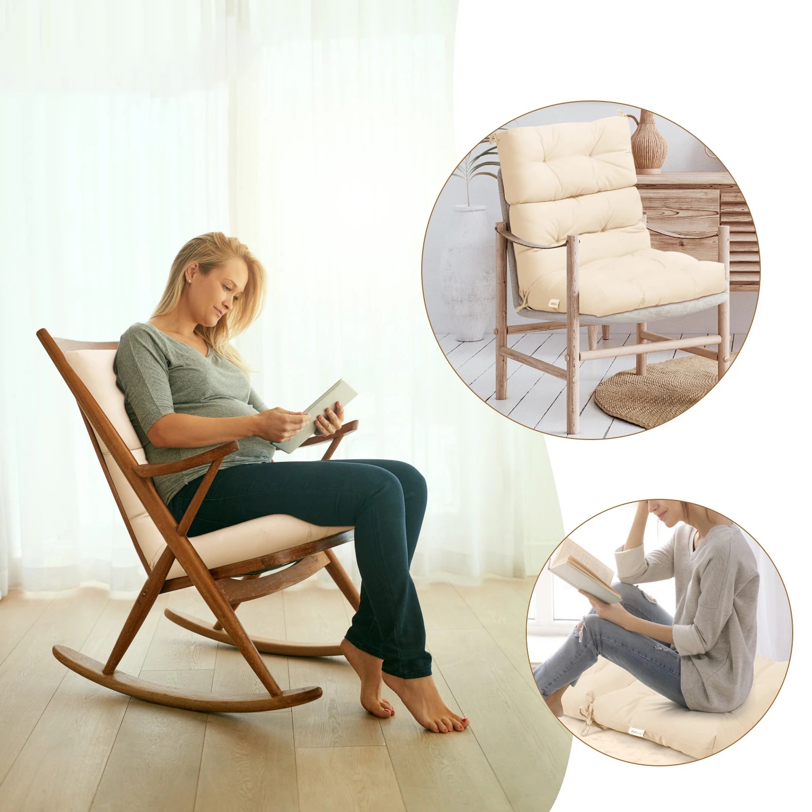 5 Costway High Back Lounge Chair Cushion Patio Chair Seat Pads w/Non-slip Rope Belts Indoor Outdoor Orange - Beige, 5 of 7