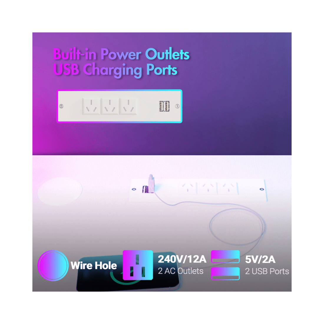 6 Advwin L Shaped Gaming Desk 140cm With Led Lights & Power Outlets Convertible Computer Desk With Monitor Stand White, 6 of 10