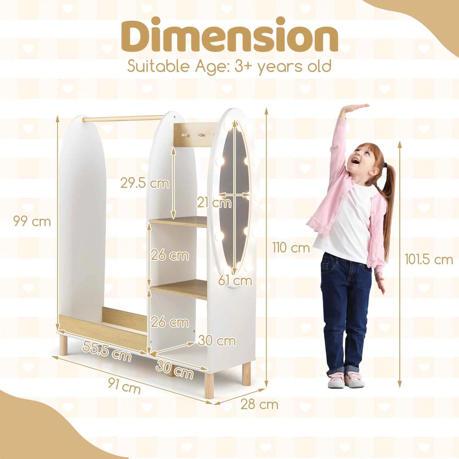 2 Costway Wardrobe Closet Clothes Rack Lighted Mirror Coat Stand Dress Up Storage Armoire, 2 of 3