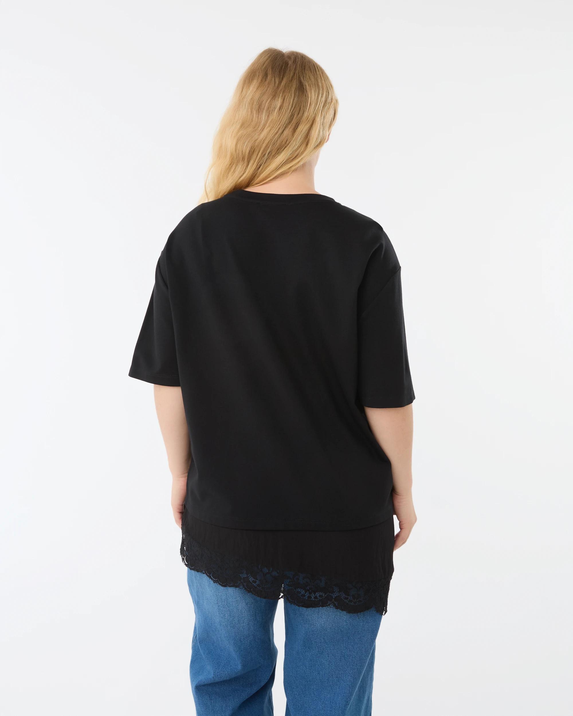 6 Short Sleeve Elevated Lace Trim T-Shirt Black, 6 of 6