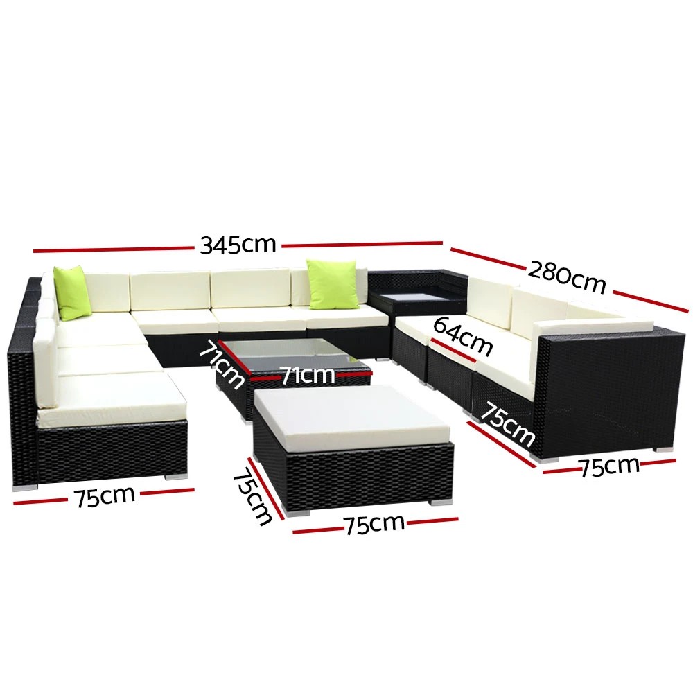 2 Gardeon 13-Piece Outdoor Sofa Set Wicker Couch Lounge Setting 11 Seater - Black, 2 of 7