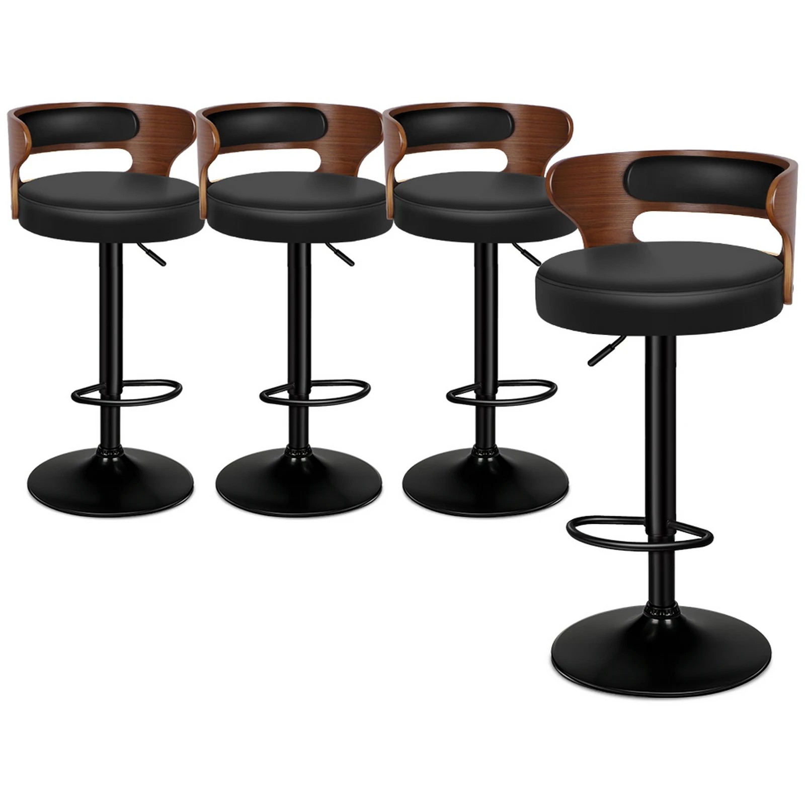 1 Alfordson 4x Bar Stool Kitchen Swivel Chair Wooden Leather Gas Lift - Black, 1 of 9