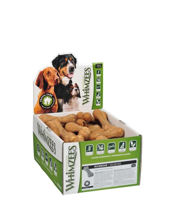 Whimzees Rice Bone Dental Care Dog Treat Display Box Medium Large 50 Pack