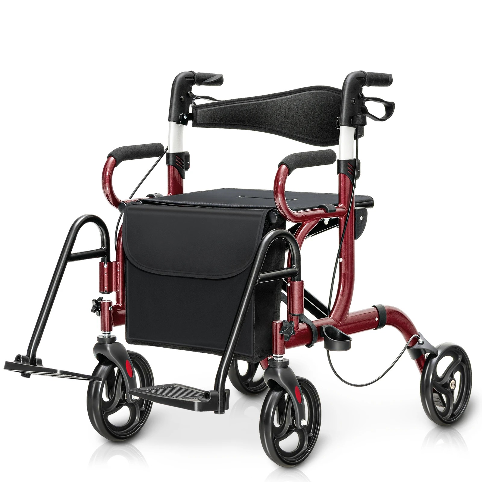 1 Costway 2-in-1 Folding Rollator Walker Transport Wheelchair Seniors Walking Frame, 1 of 1