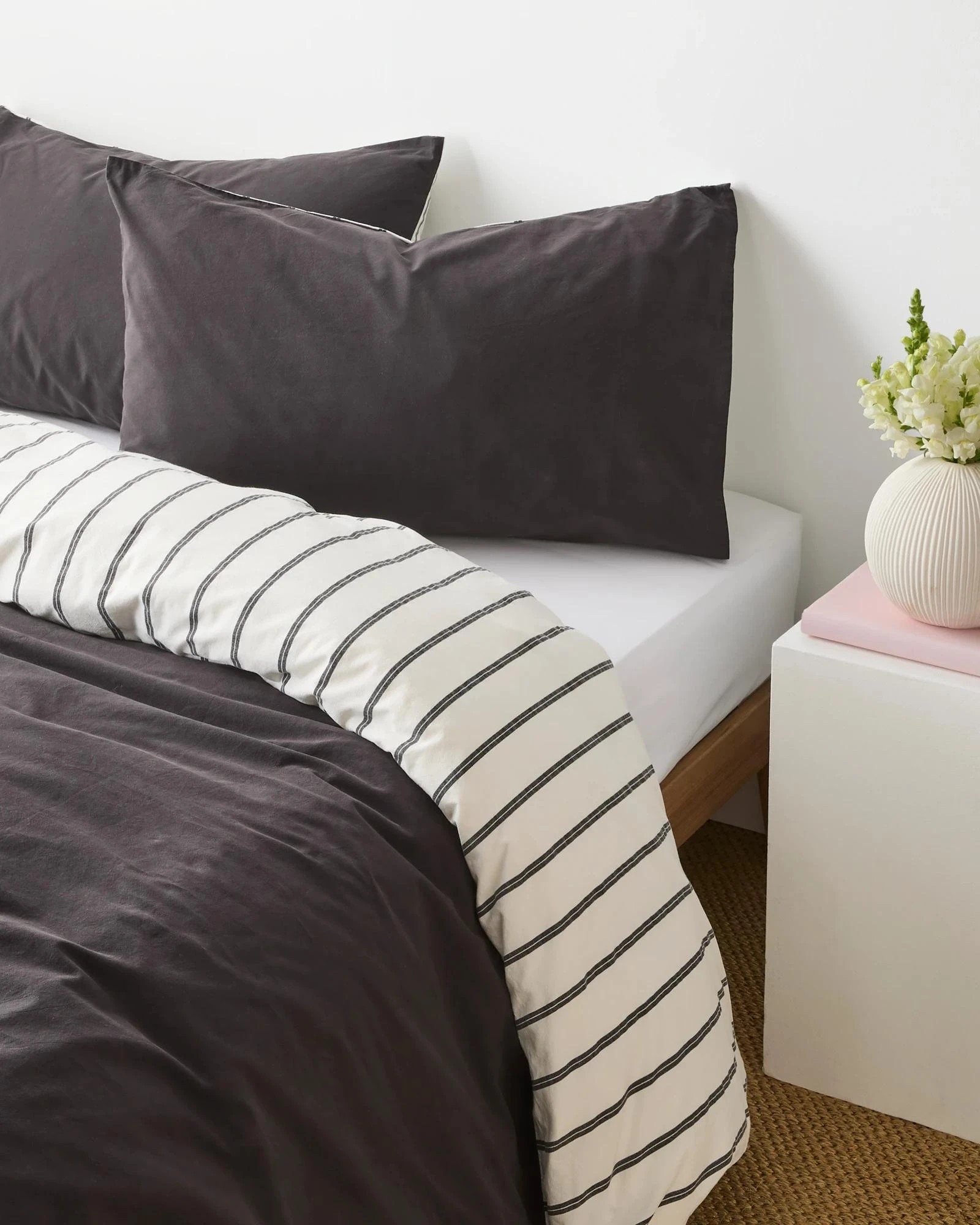 1 Arlo Stonewash Stripe 2 Pack Pillowcases - Queen Bed - Black, 1 of 4