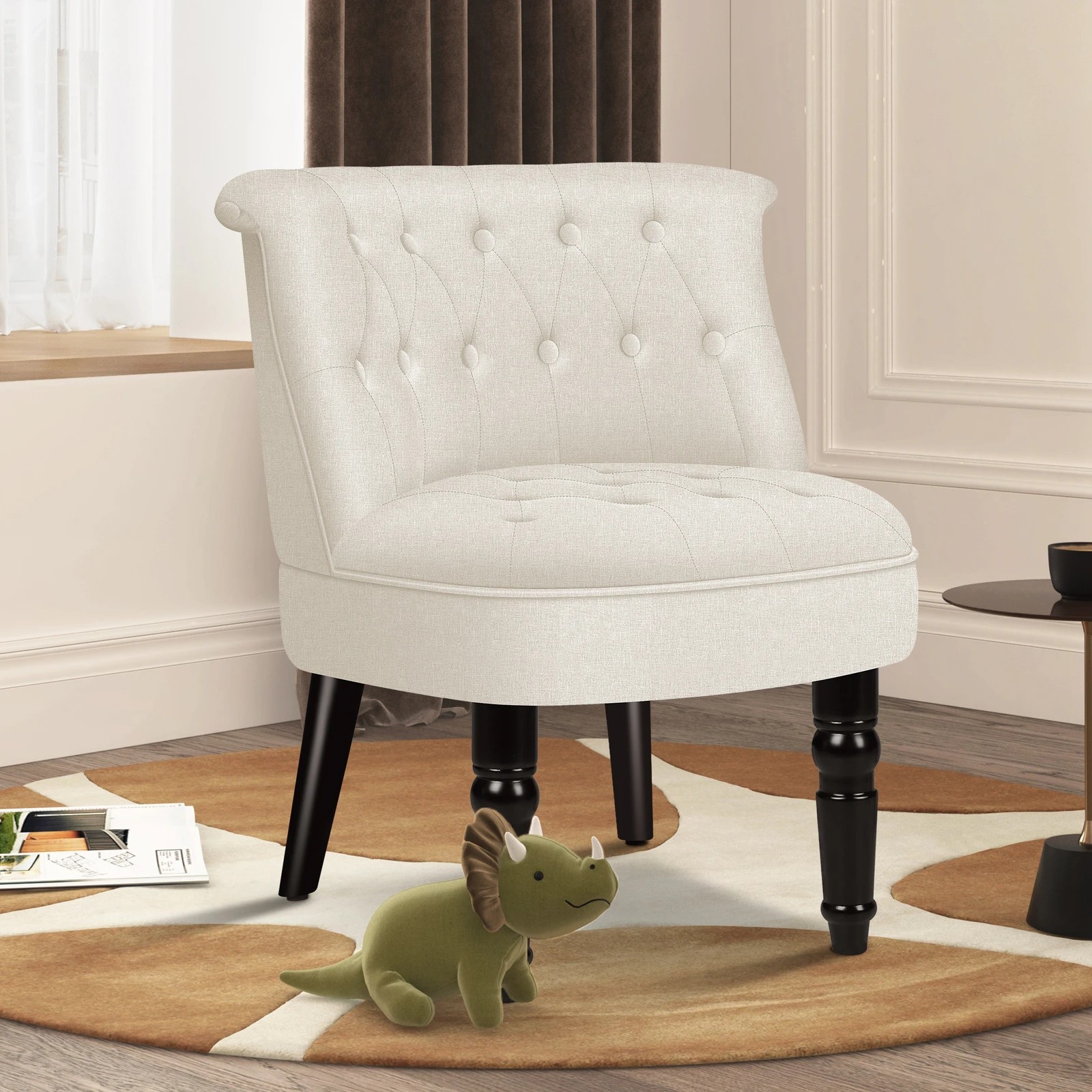 5 Alfordson Armchair Tufted Lounge Chair Wingback Accent Chair Fabric Sofa - Beige, 5 of 9