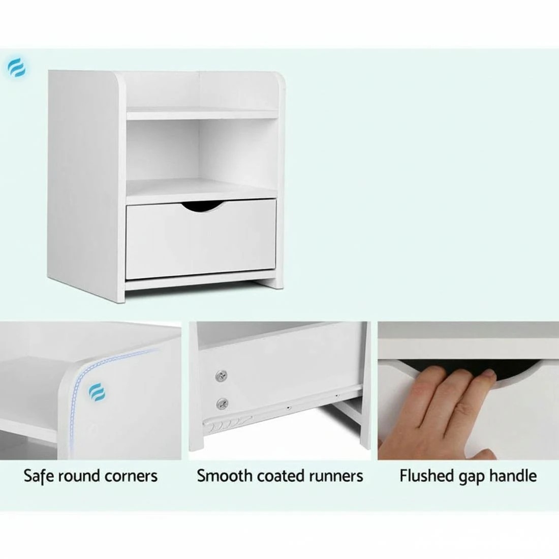 6 Artiss Bedside Table 1 Drawer with Shelf Nightstand Bedroom Furniture Storage Modern Decor Easy Assembly - White, 6 of 9